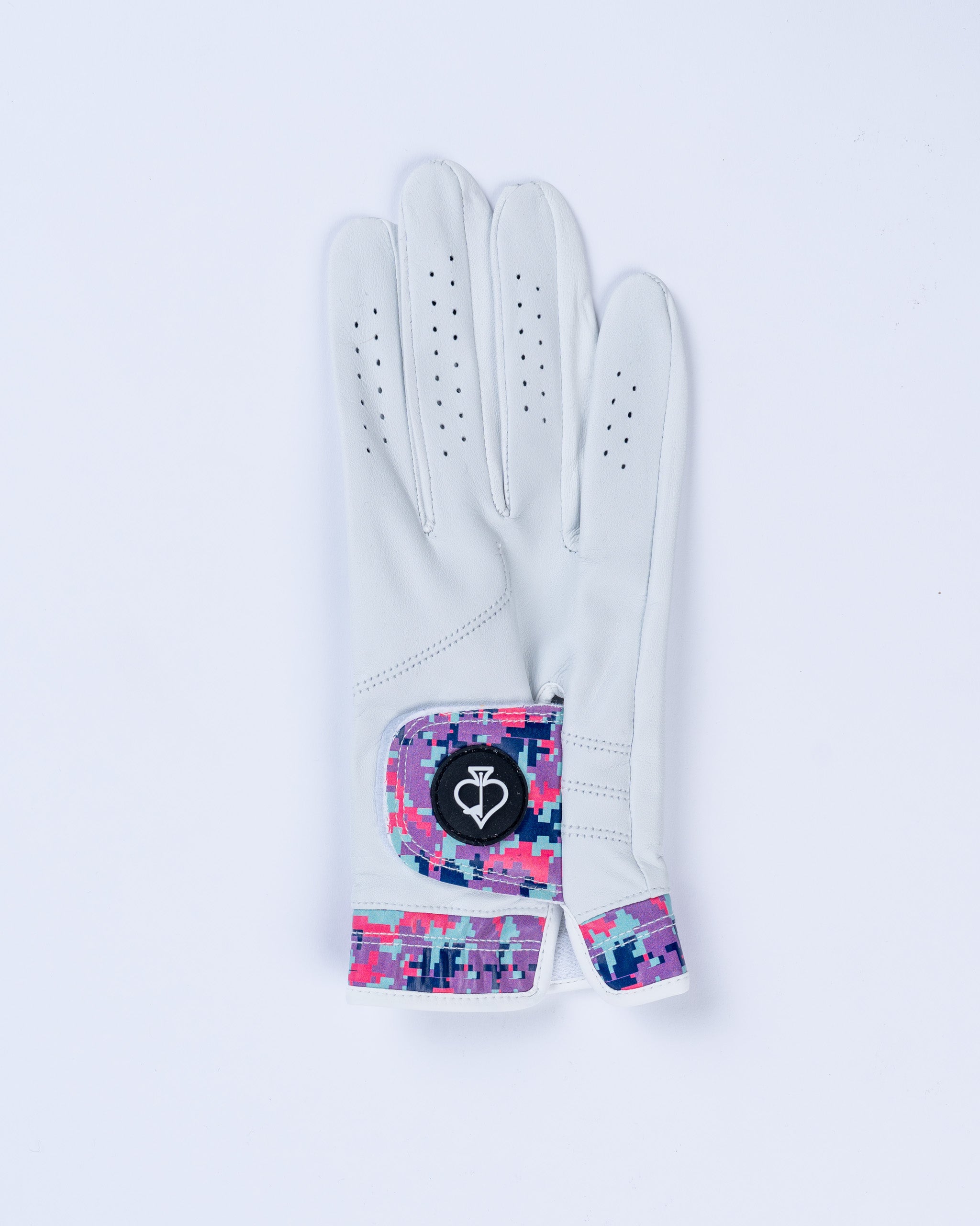 Premium Tour Glove in vivid camo features a stylish design with a white base and colorful camo accents on the wrist.