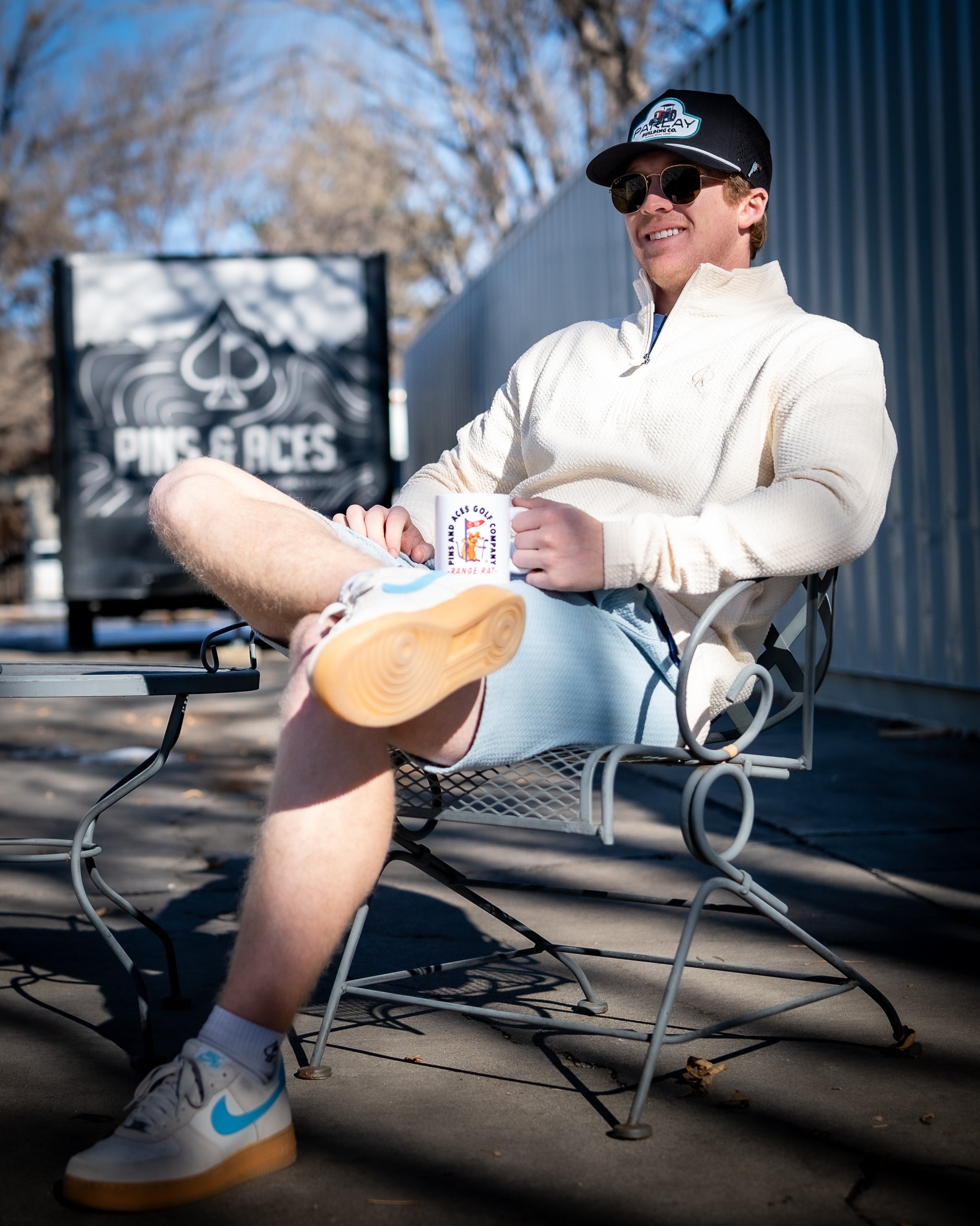 Player Preferred™ Waffle Knit Shorts in Blue Gray, featuring a comfortable fit and casual style, displayed in a lifestyle setting.