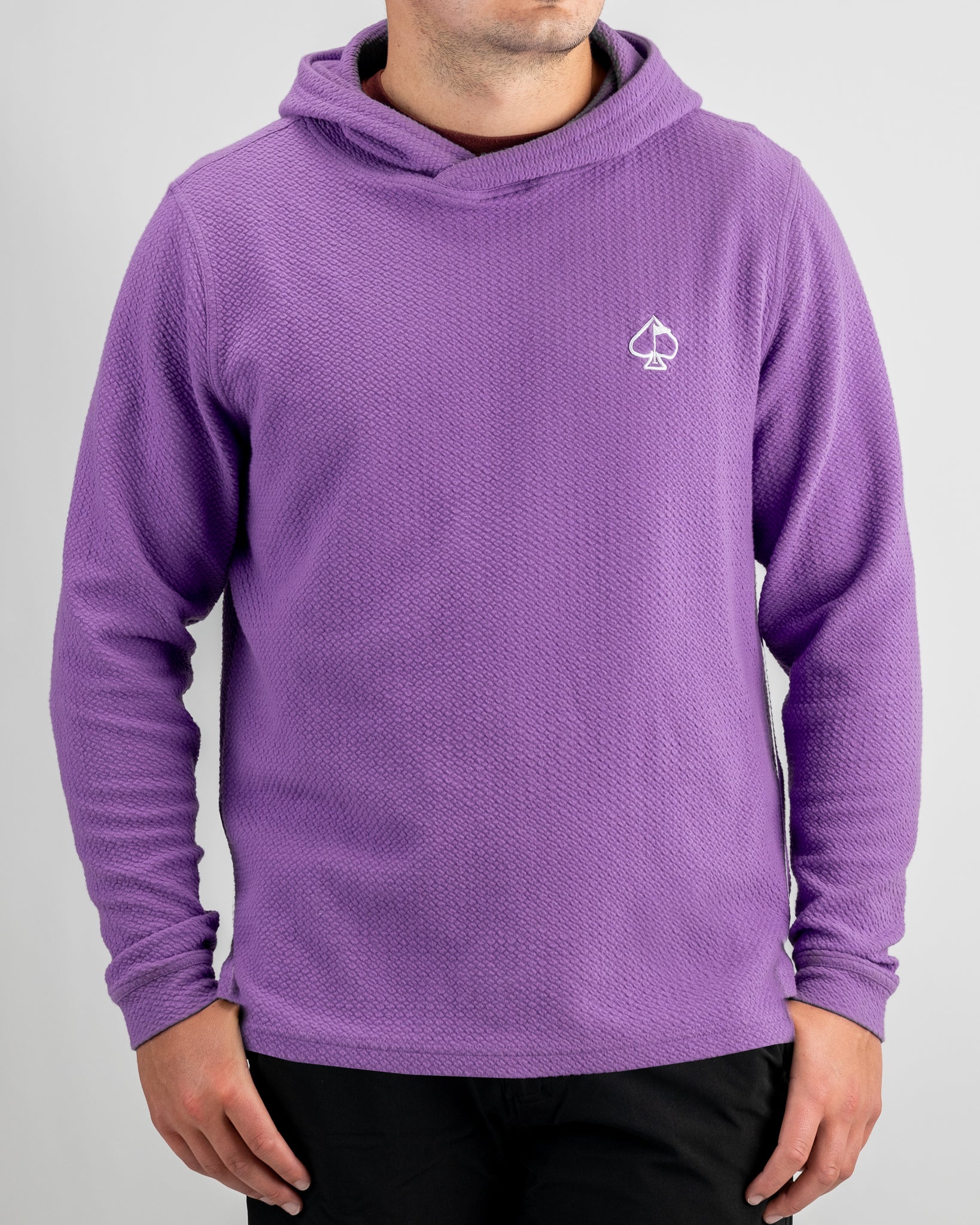 Player Preferred™ Waffle Knit Hoodie in Grape, featuring a cozy waffle texture and hood, displayed against a neutral background.