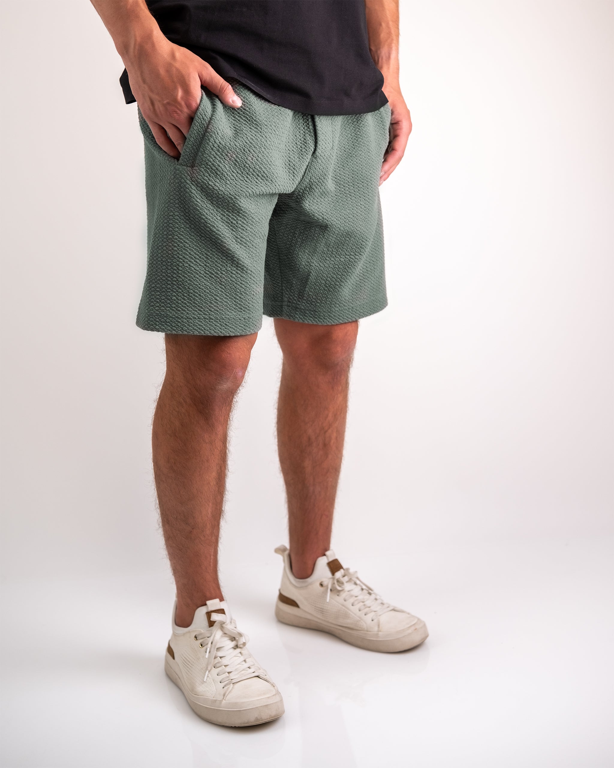 Player Preferred™ Waffleknit Shorts in Sage green, featuring a soft texture and an elastic waistband.