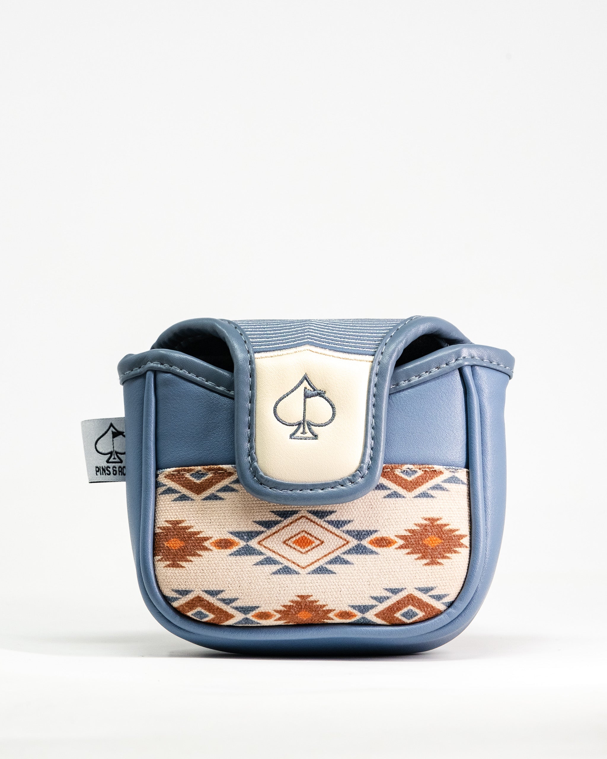 Western Aesthetic Mallet Putter Cover with blue leather accents and southwestern-inspired fabric design.