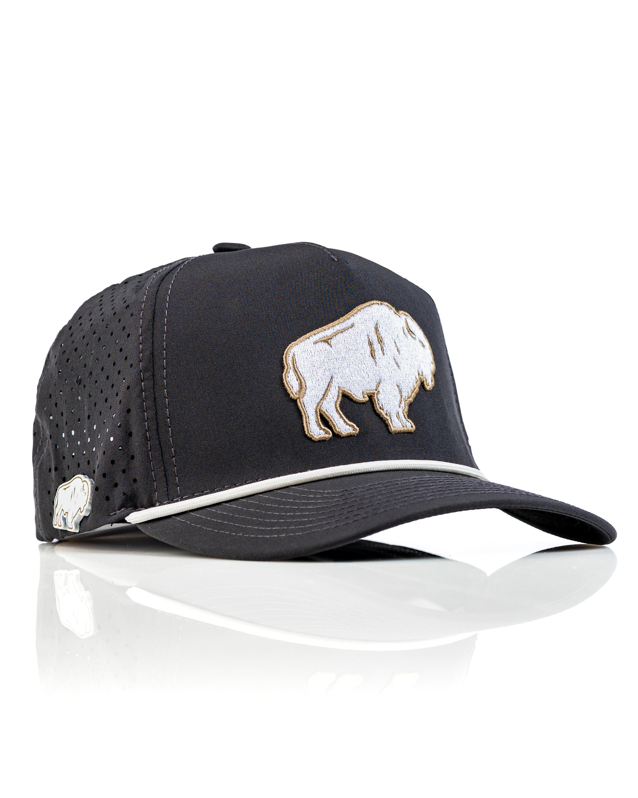Perforated rope hat featuring a Great White Buffalo design, ideal for stylish golfers seeking standout accessories.