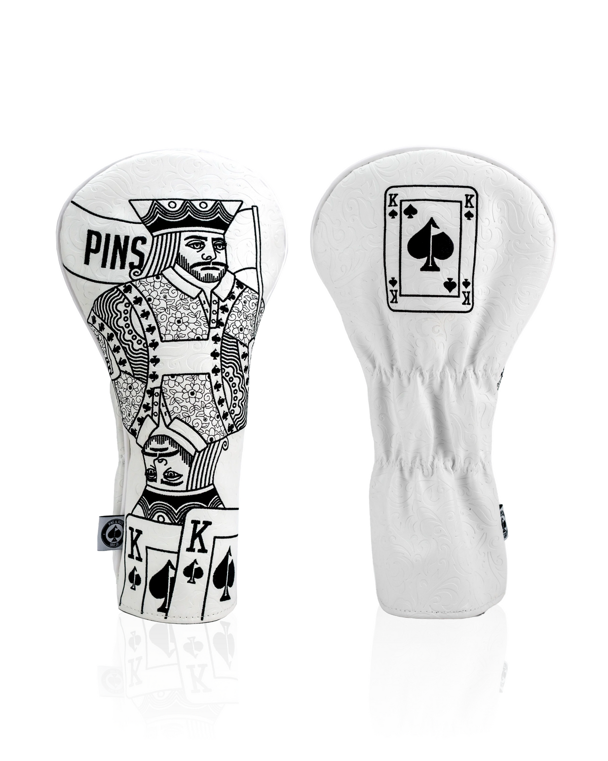 White driver cover featuring a bold King of Spades design, perfect for golfers wanting to make a statement on the course.