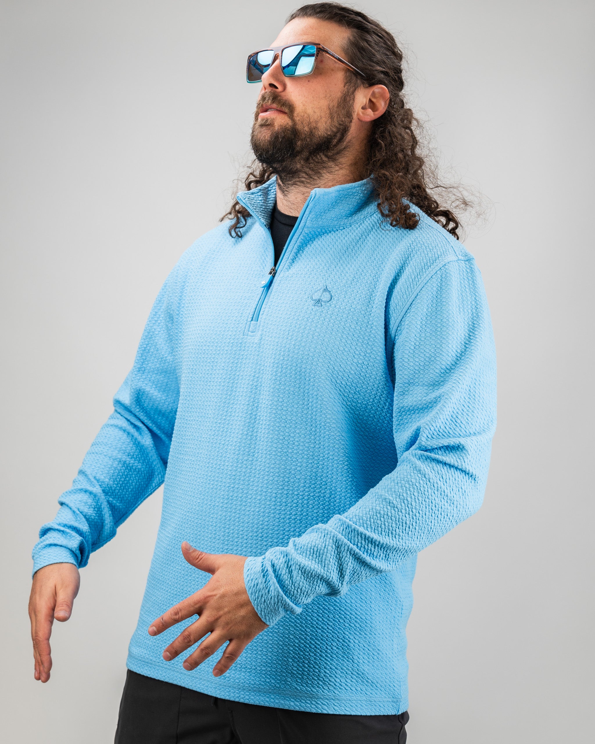 Player Preferred™ Waffle Knit Pullover in Blue Steel, showcasing a textured knit design and relaxed fit.