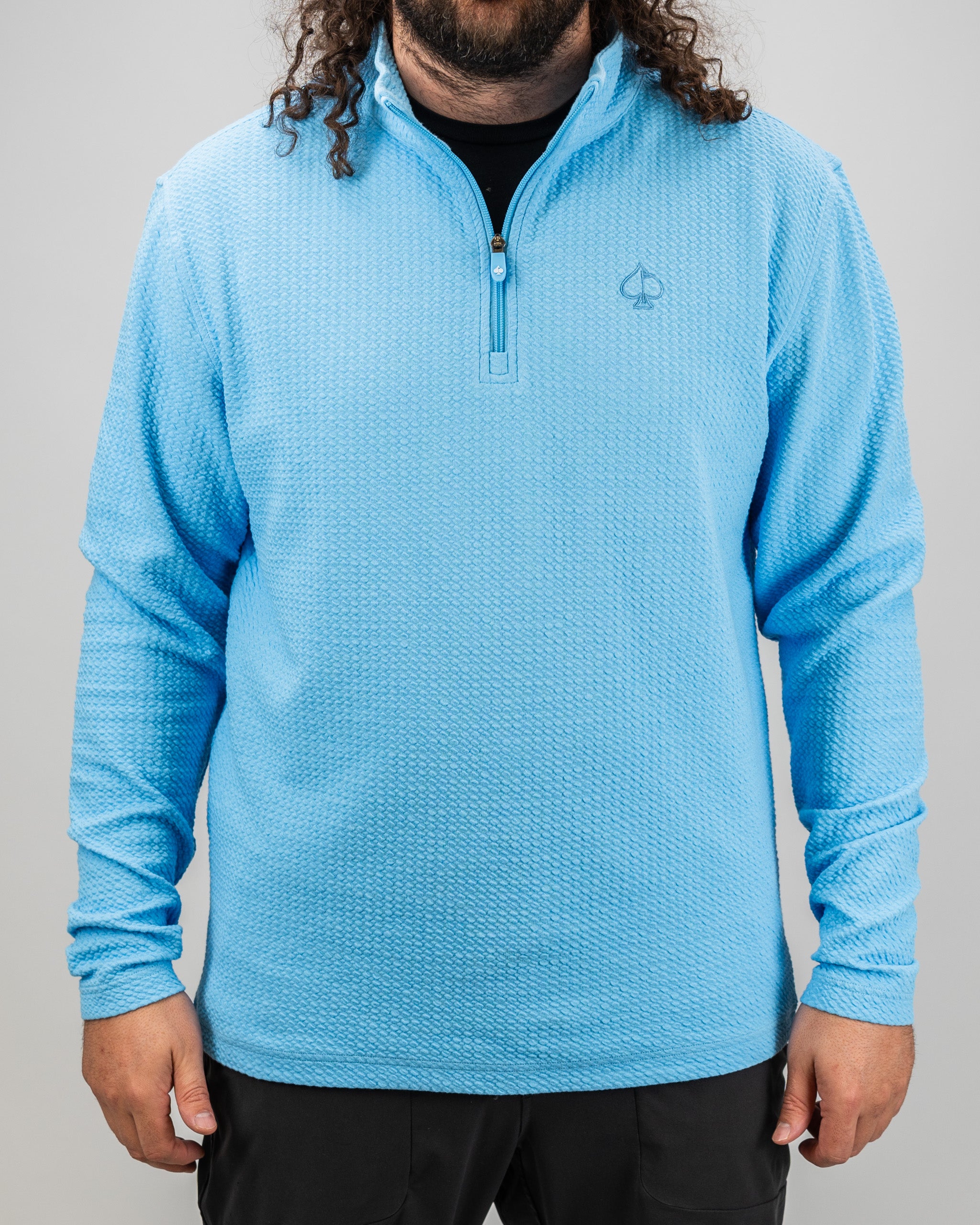 Player Preferred™ Waffle Knit Pullover in Blue Steel, featuring a textured design and a relaxed fit.