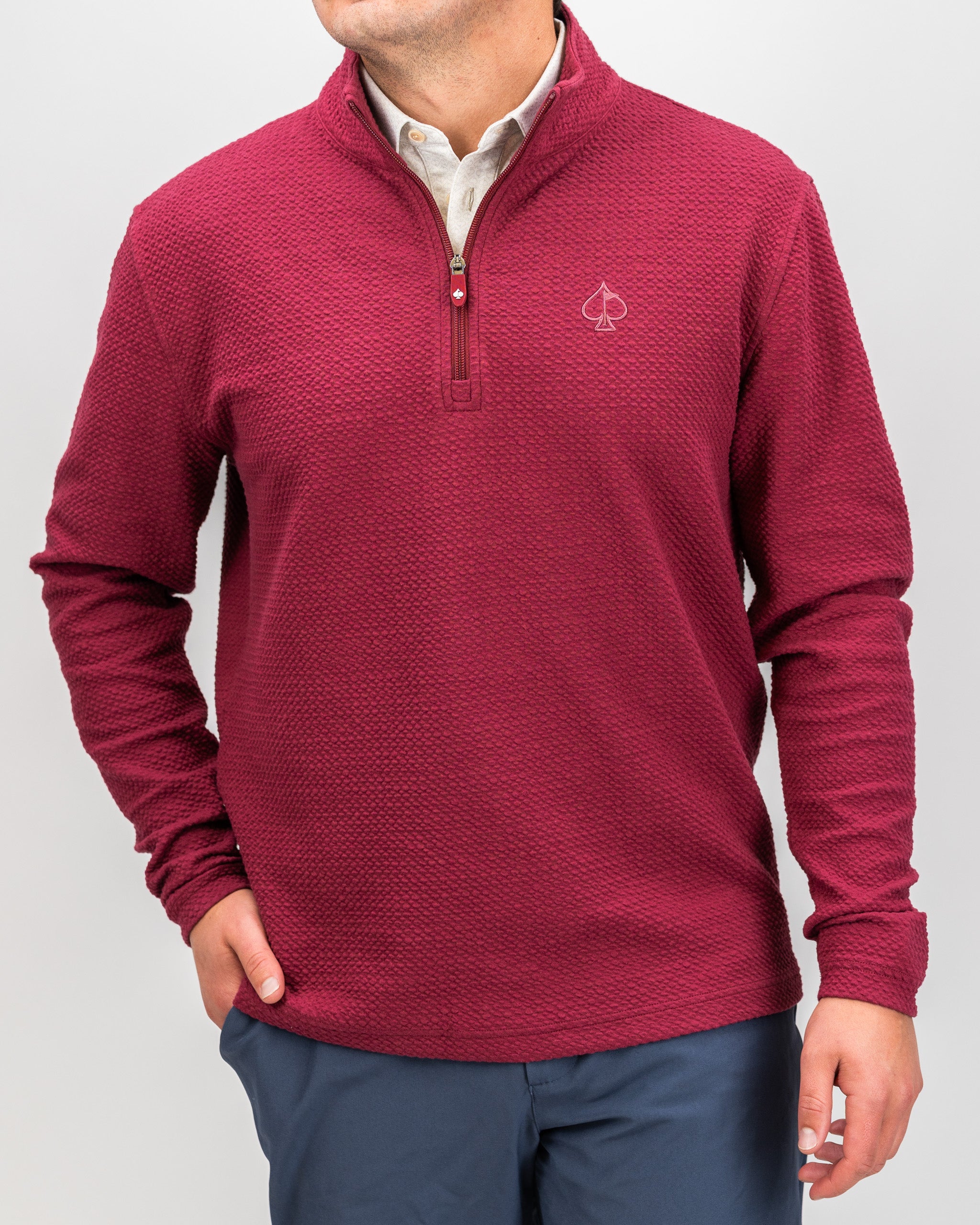 Player Preferred™ Waffle Knit Pullover in Merlot, featuring a textured fabric and relaxed fit, ideal for casual wear.