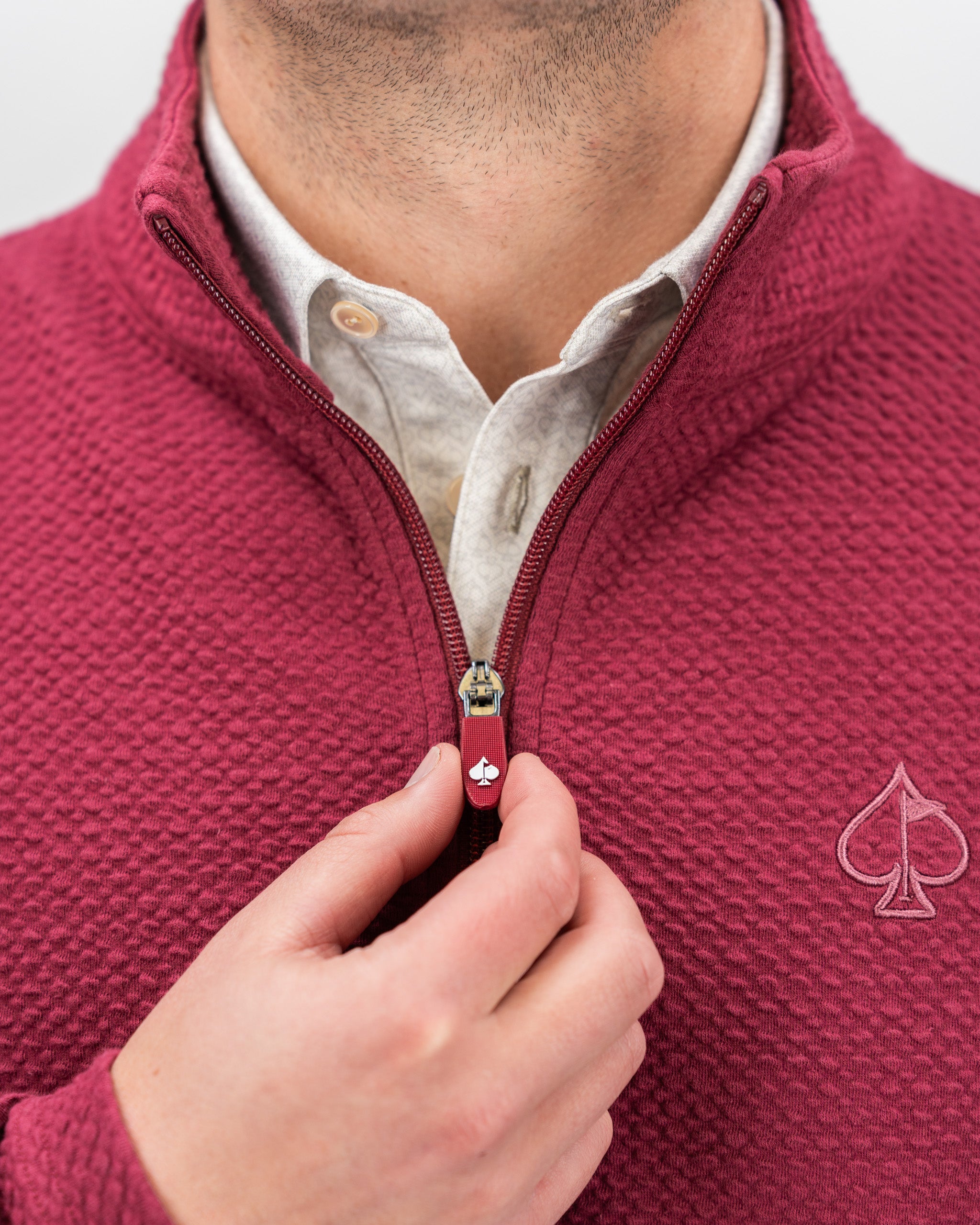 Player Preferred™ Waffle Knit Pullover in Merlot, featuring a textured fabric and relaxed fit, displayed against a neutral background.
