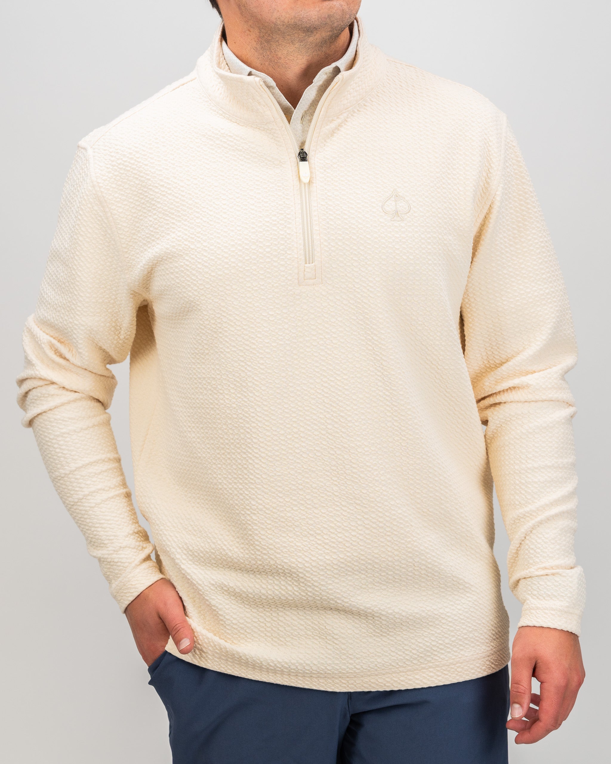 Cream Player Preferred™ Waffle Knit Pullover featuring a relaxed fit and textured knit design.