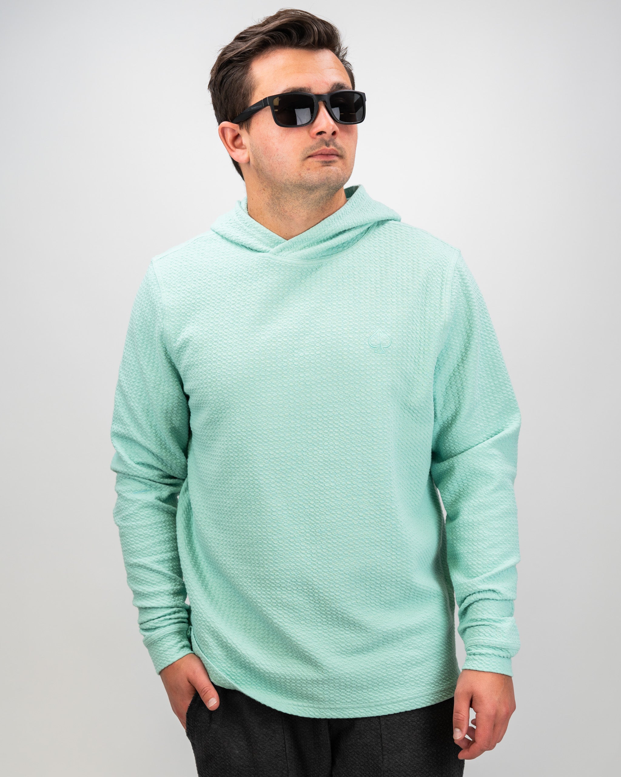 Player Preferred™ Waffle Knit Hoodie in Bright Mint color displayed on a neutral background.