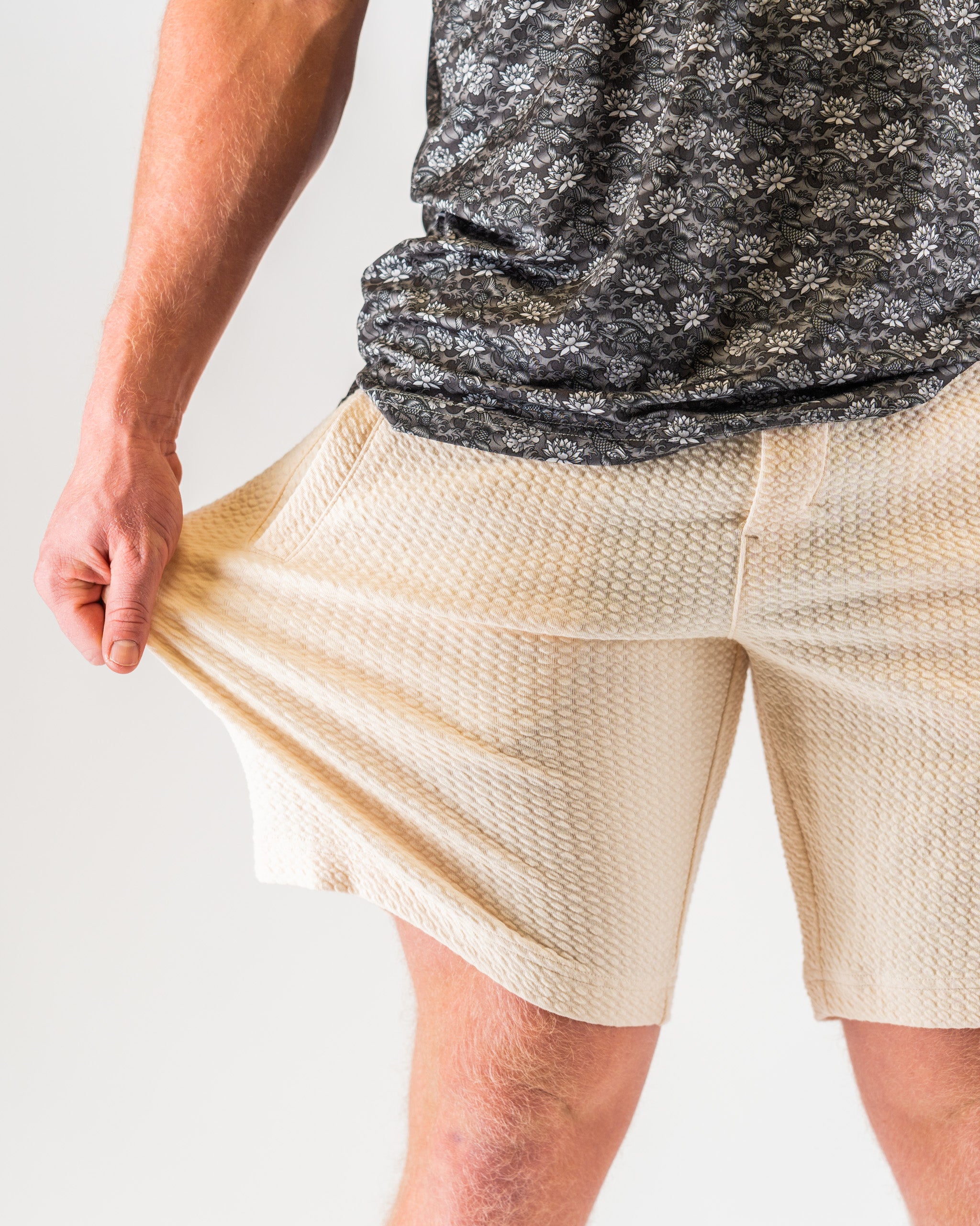 Player Preferred™ cream waffle knit shorts displayed on a neutral background.