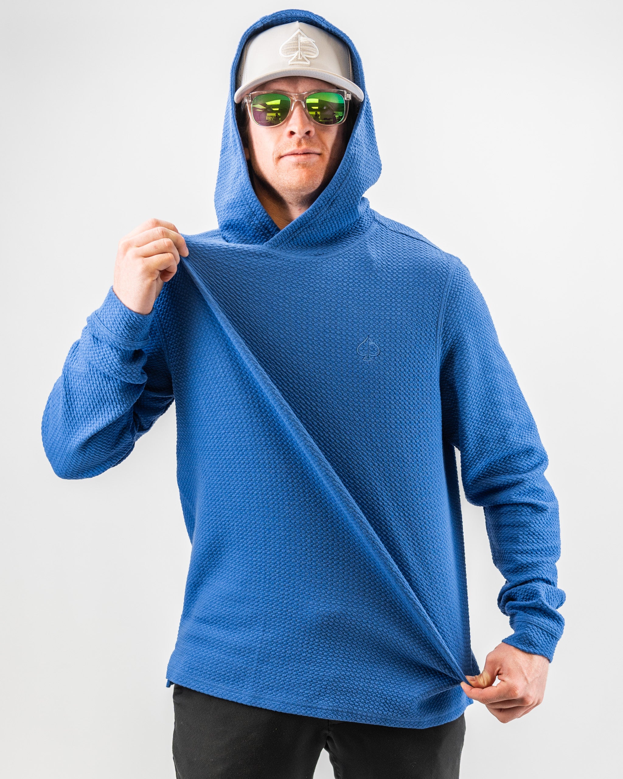Player Preferred™ Waffle Knit Hoodie in Cobalt, featuring a textured knit pattern and a relaxed fit, displayed against a neutral backdrop.
