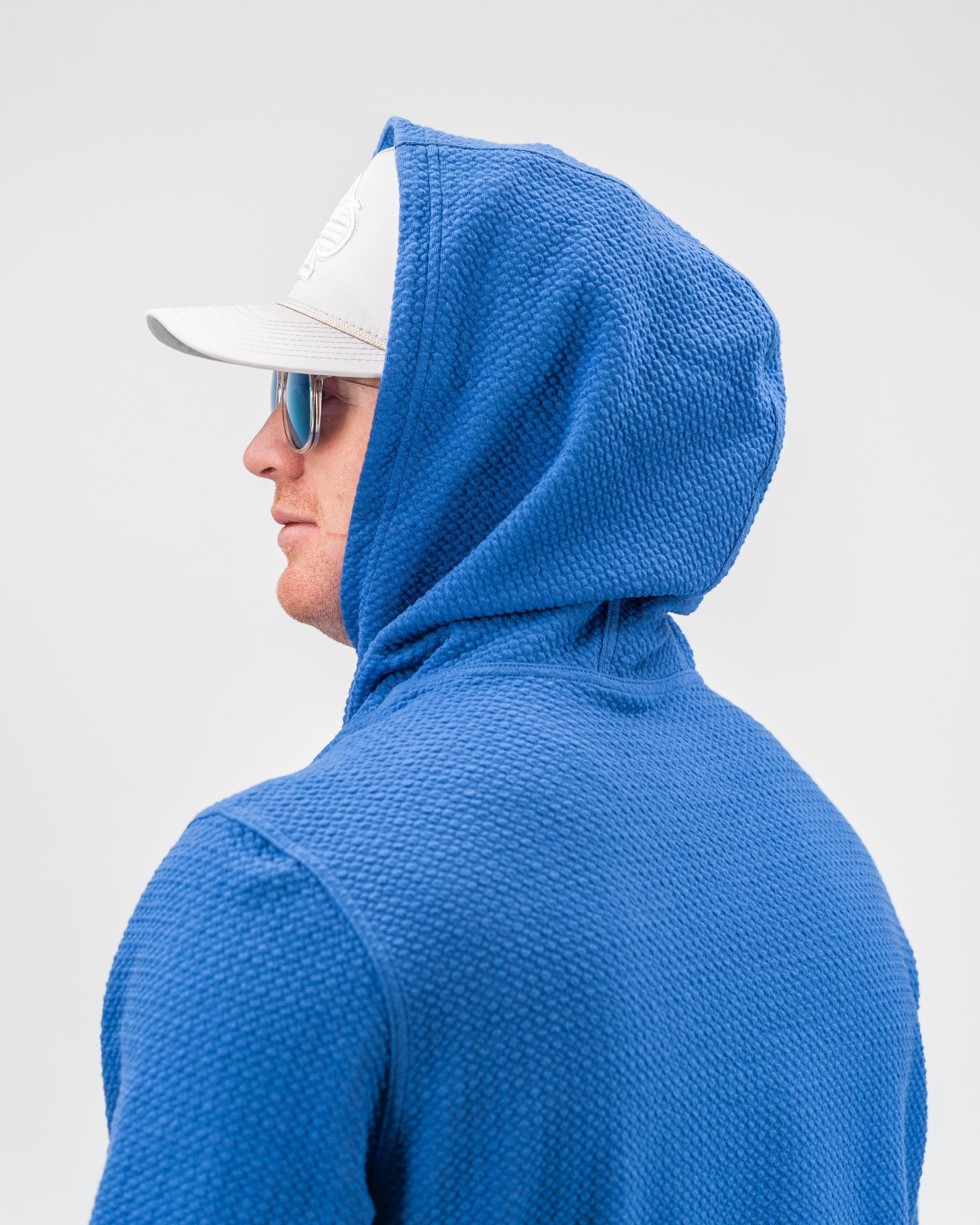 Cobalt blue Player Preferred™ waffle knit hoodie with a relaxed fit and adjustable drawstring hood.