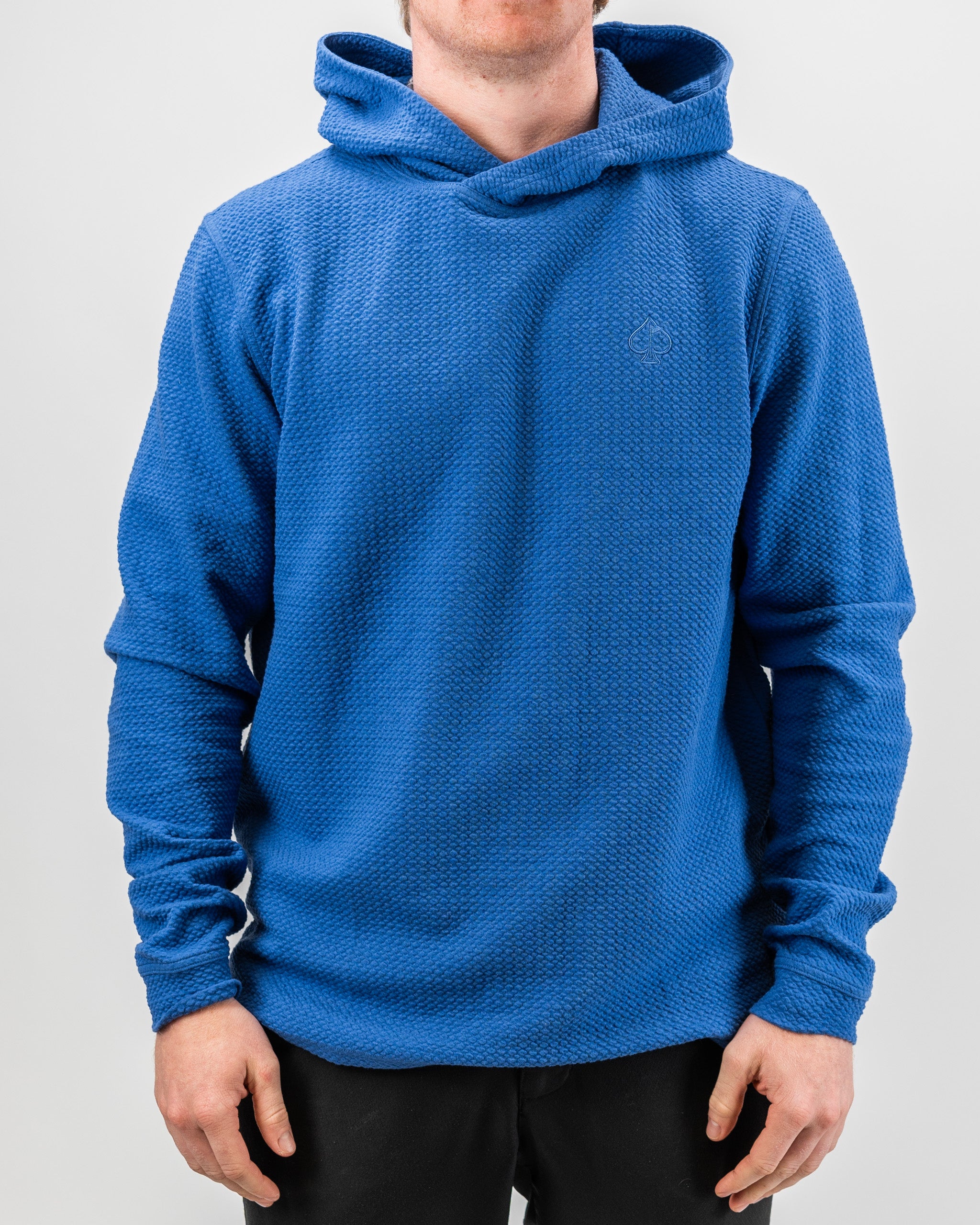 Cobalt blue Player Preferred™ waffle knit hoodie displayed on a neutral background.