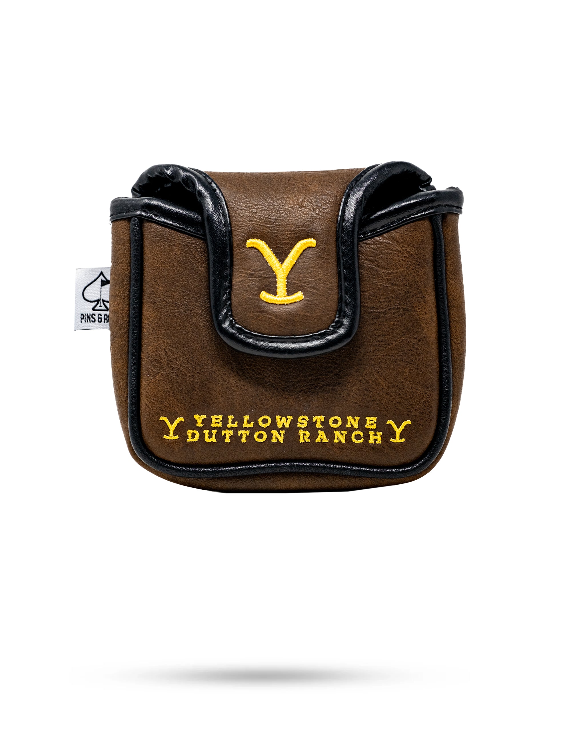 Yellowstone mallet putter cover featuring a scenic mountain design, in vibrant colors, designed for protection and style on the golf course.