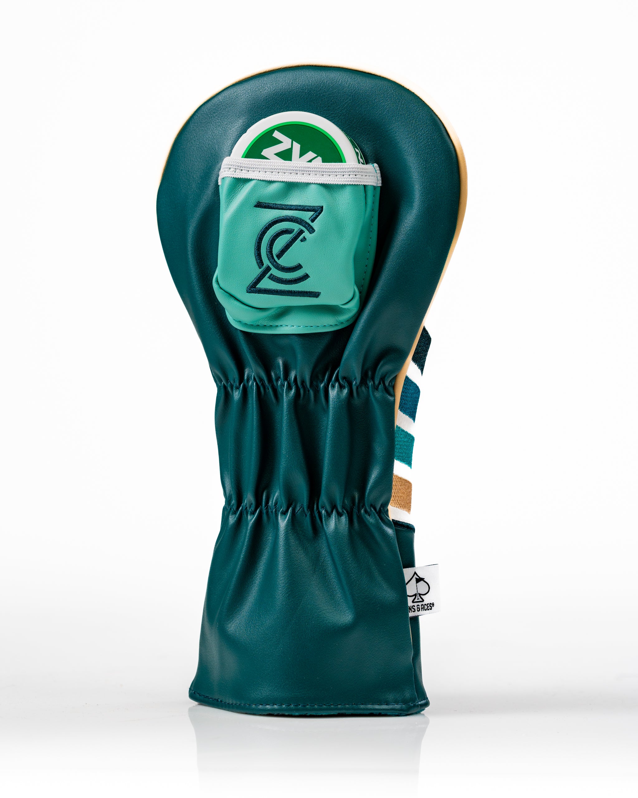 Bold green driver cover featuring a gator design and a logo patch, perfect for golfers wanting to stand out on the course.