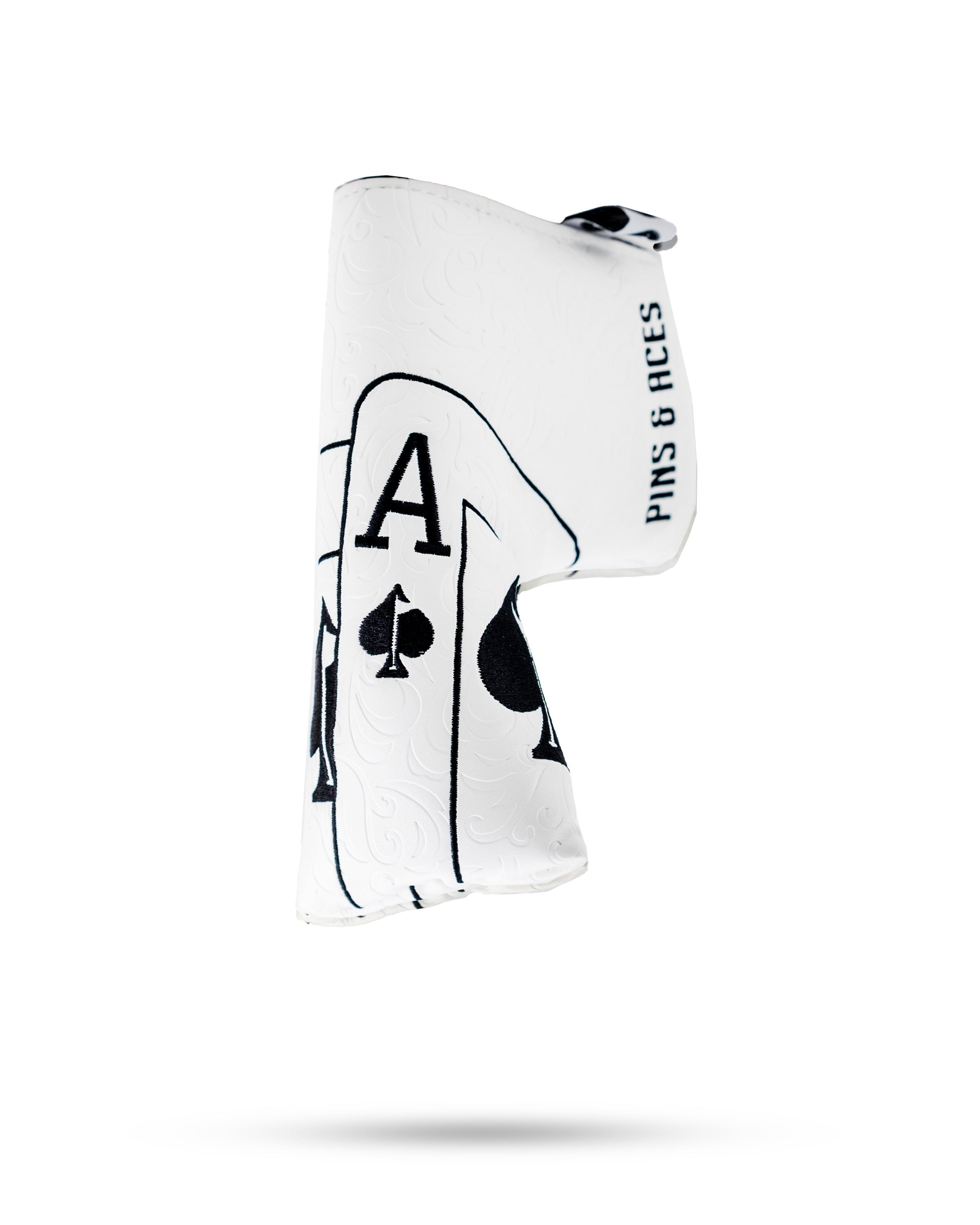 White Out Ace of Spades Blade Putter Cover featuring a sleek design with spade insignia.