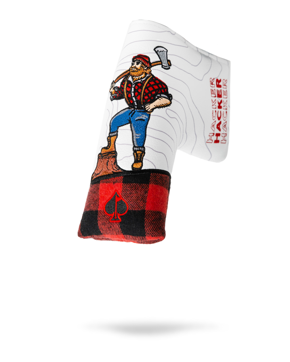 Hacker Blade Putter Cover featuring a sleek design with intricate graphics and a secure fit for golf putters.