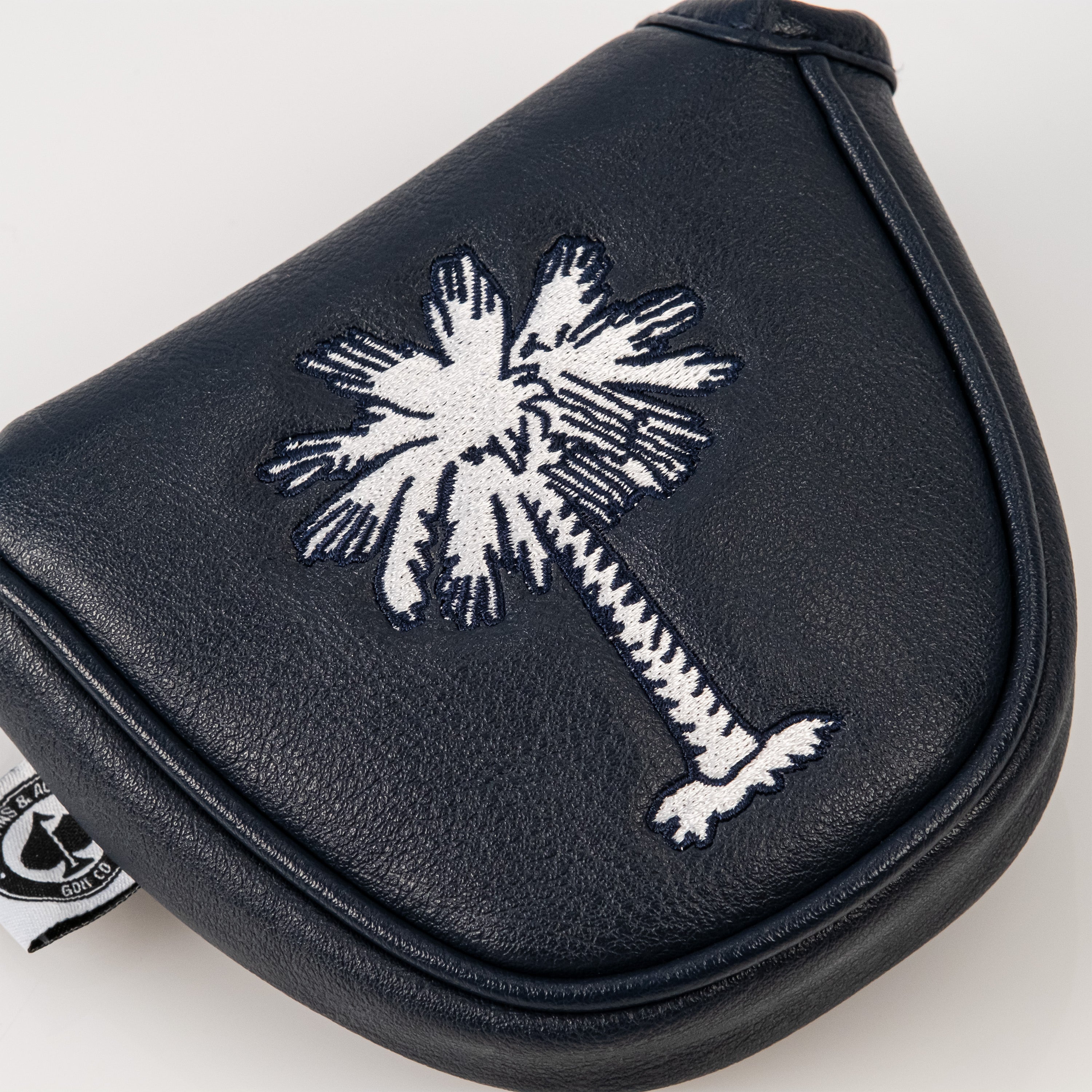 South Carolina state flag mallet putter cover with detailed design, featuring a palmetto tree and crescent moon on a blue background.