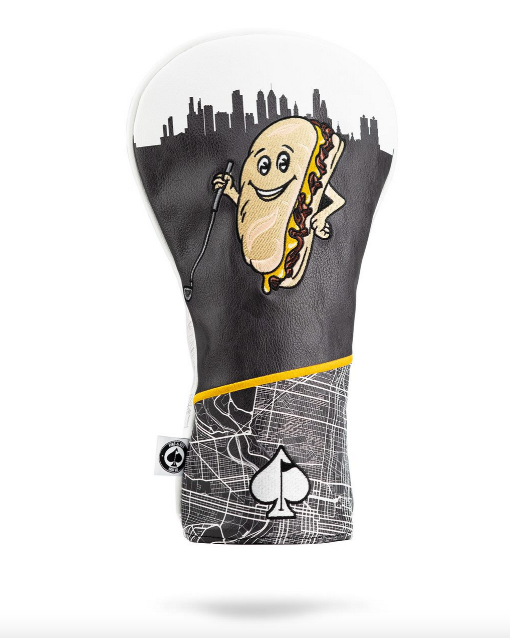 Whiz Wit Driver Cover featuring a playful design with a cheesesteak motif, perfect for protecting golf clubs.
