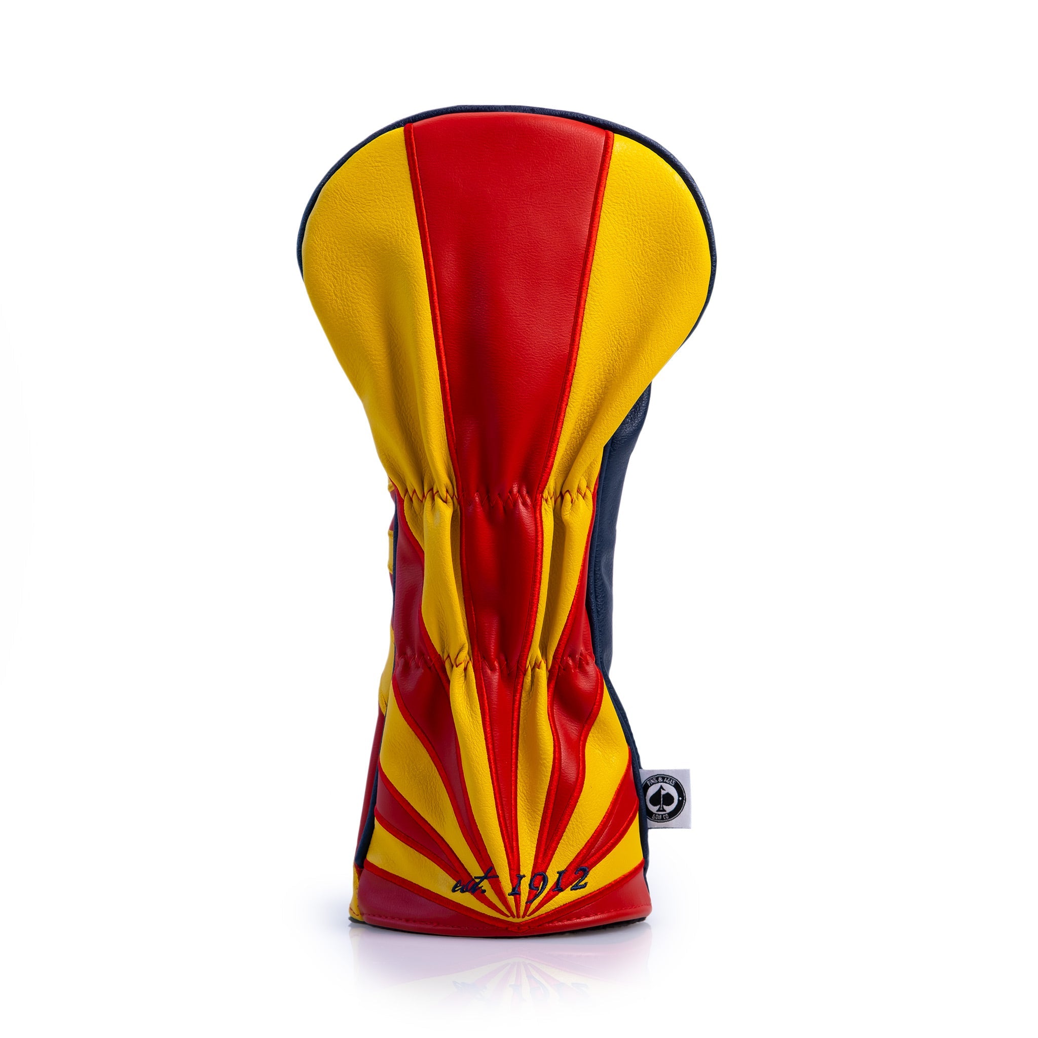 Bold Arizona State Tribute driver cover featuring vibrant red and yellow colors with a sleek design for standout style on the golf course.