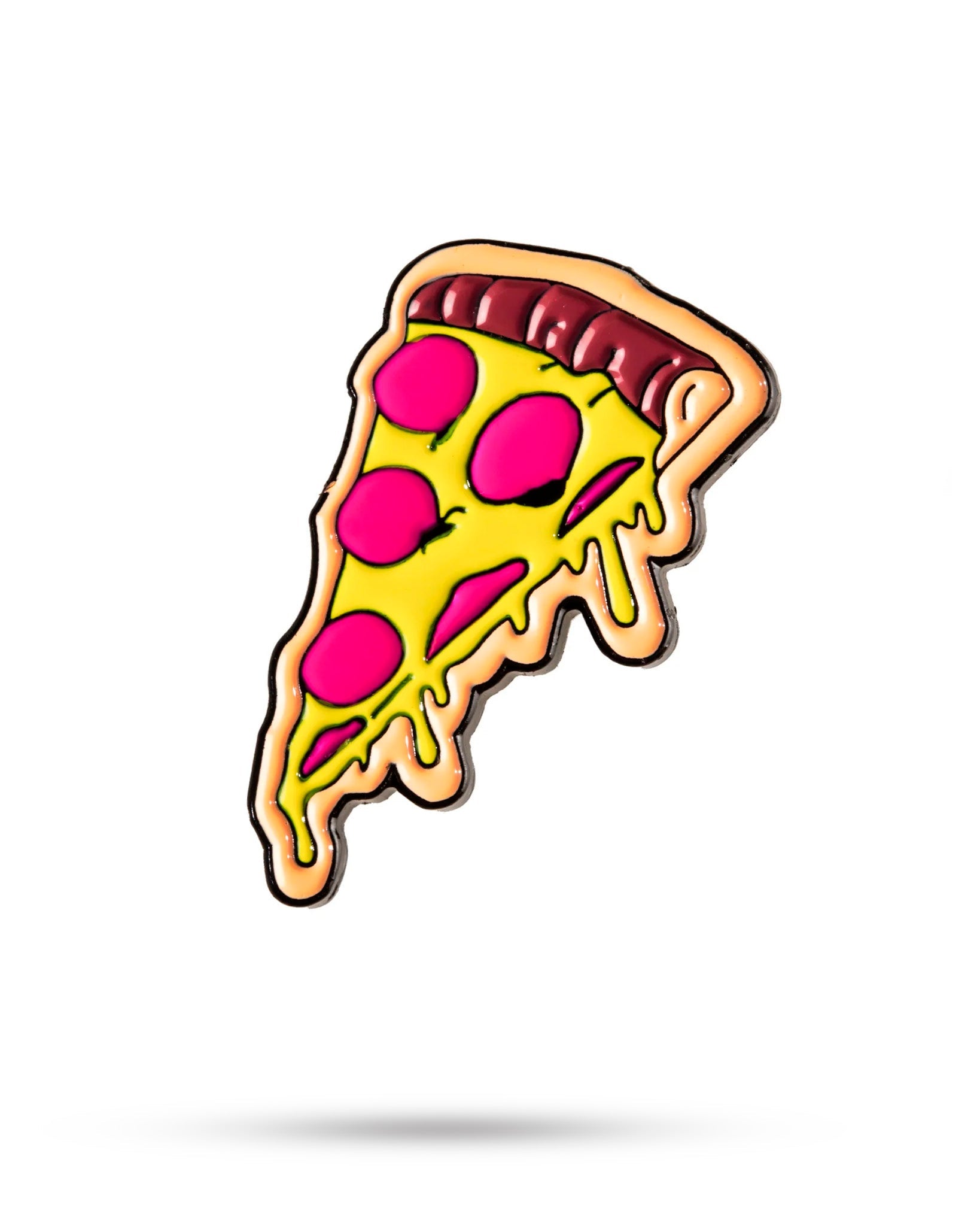 Colorful dripping pizza ball marker featuring vibrant yellow cheese and pink pepperoni, perfect for stylish golfers.