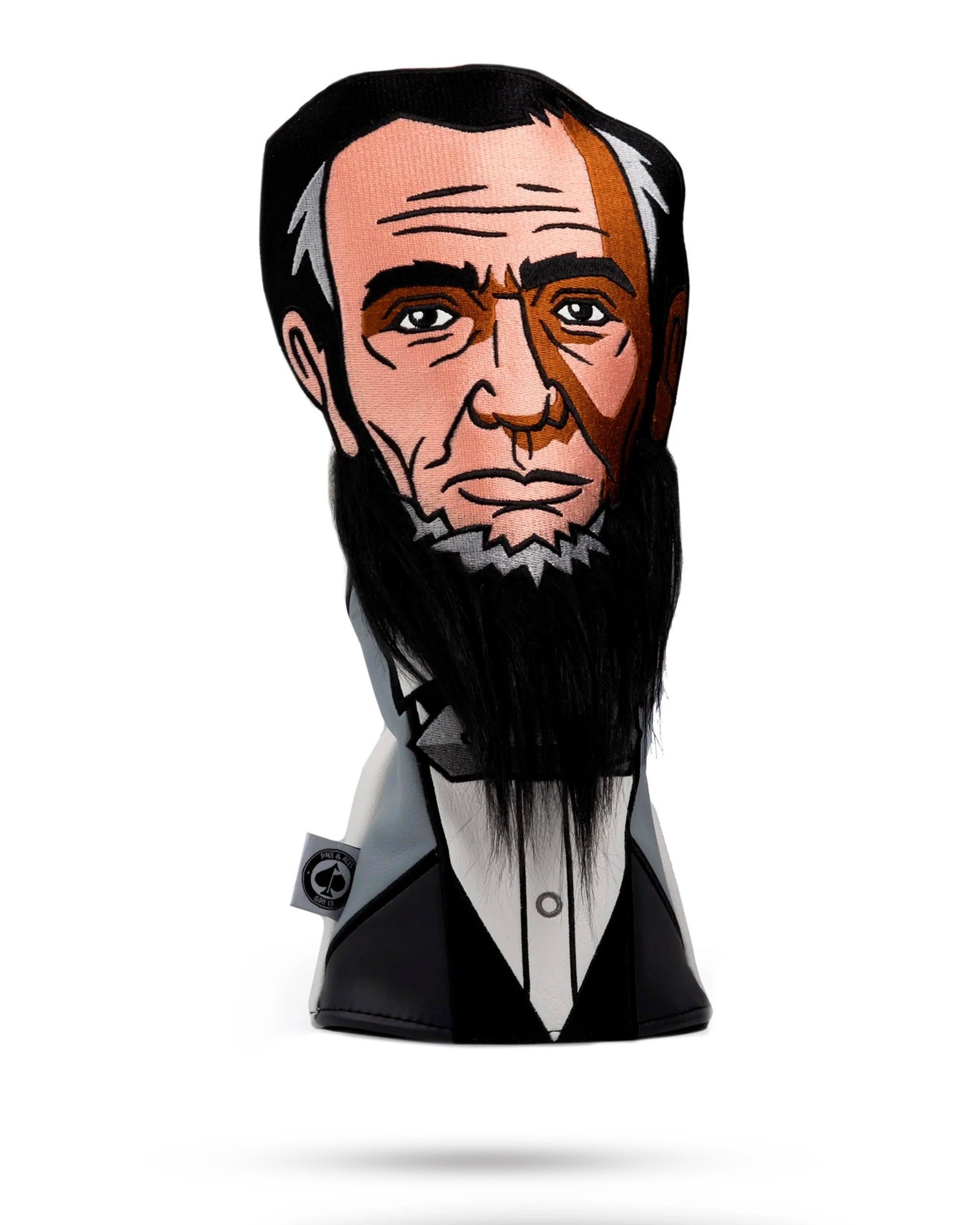Bold driver cover featuring a cartoon-style Abe Lincoln with a detailed beard and iconic suit, perfect for standout golfers.