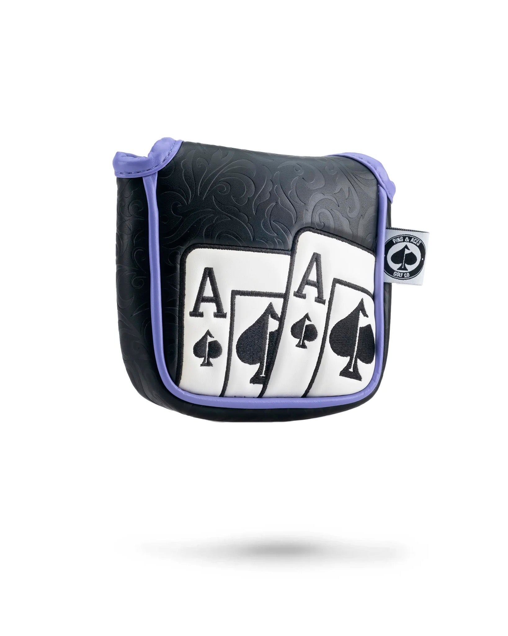 Bold mallet putter cover featuring a stylish Ace of Spades design with three spade symbols, perfect for standout golfers.