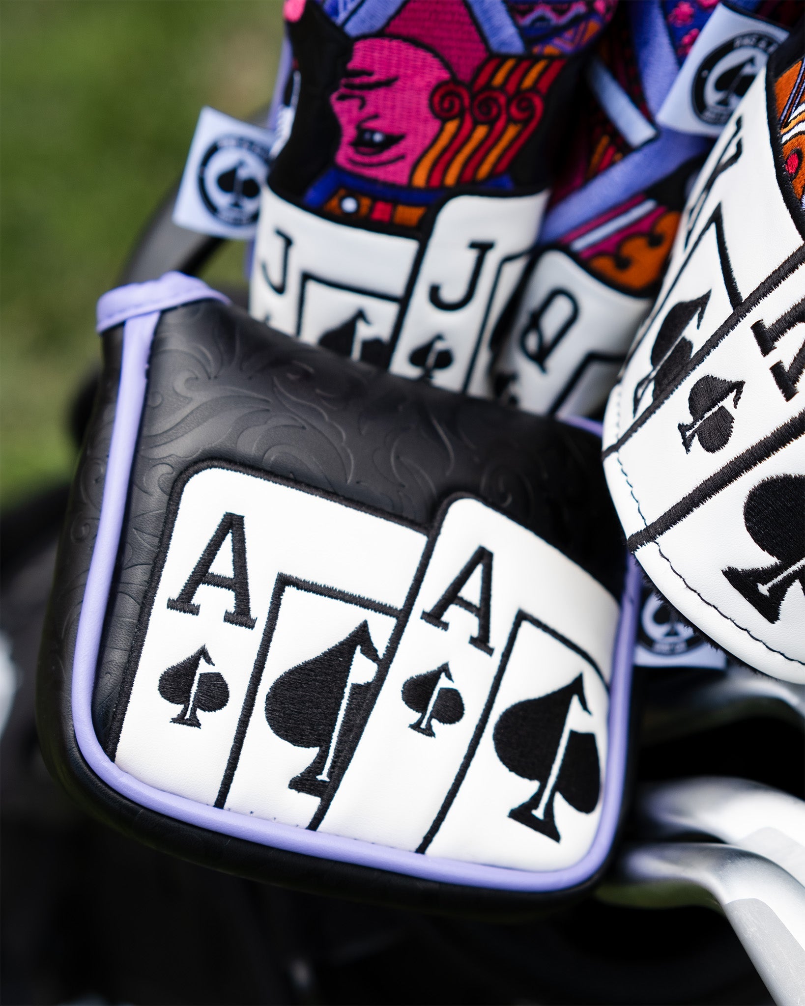 Bold mallet putter cover featuring Ace of Spades design, perfect for golfers wanting to elevate their style on the course.