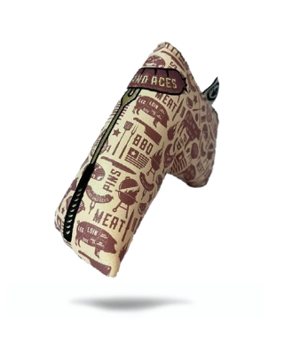 BBQ Links Blade Putter Cover featuring a fun barbecue-themed design with grills and meat graphics for golfers.