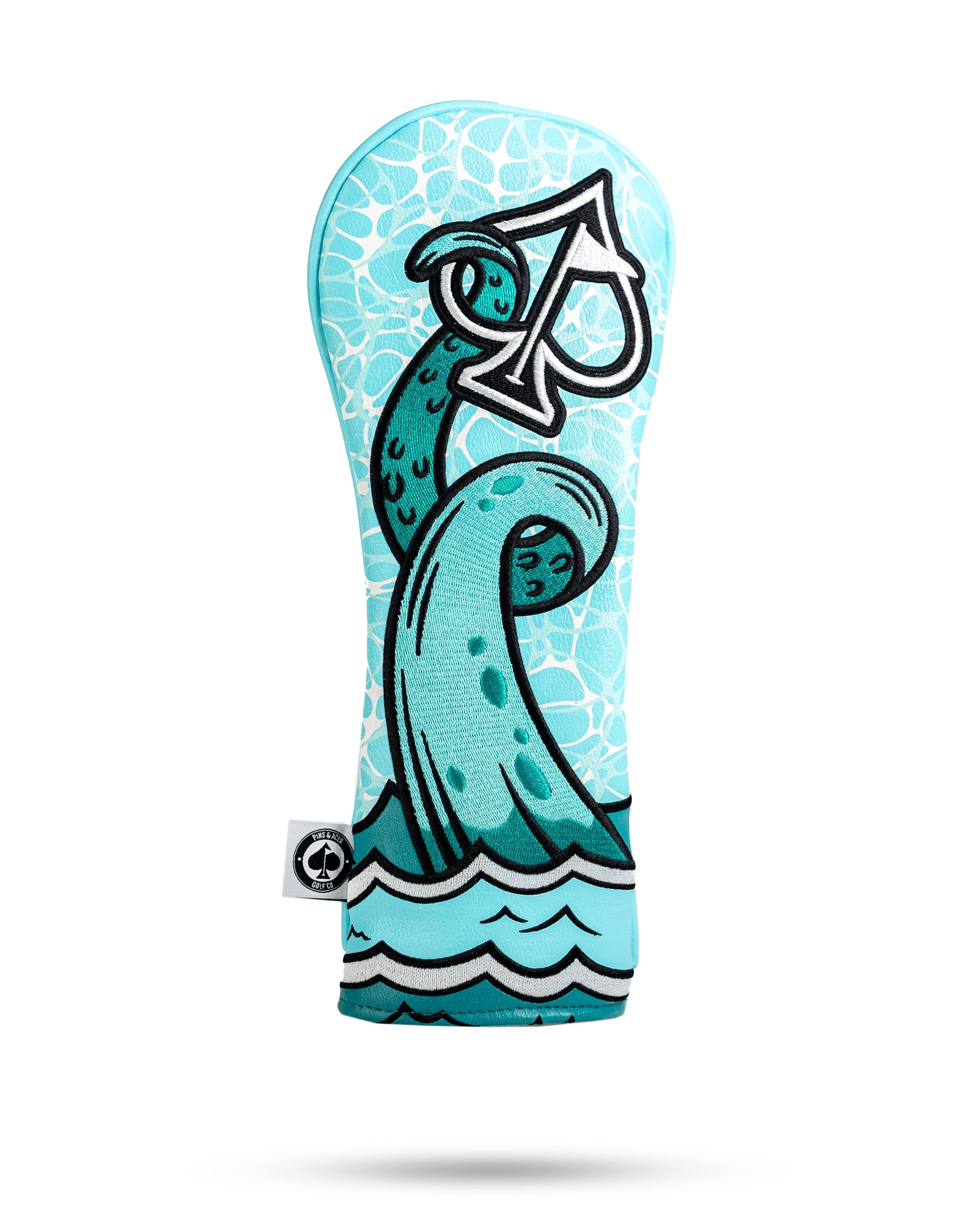 Bold Kraken fairway cover featuring a vibrant octopus design in turquoise, perfect for golfers seeking unique style.