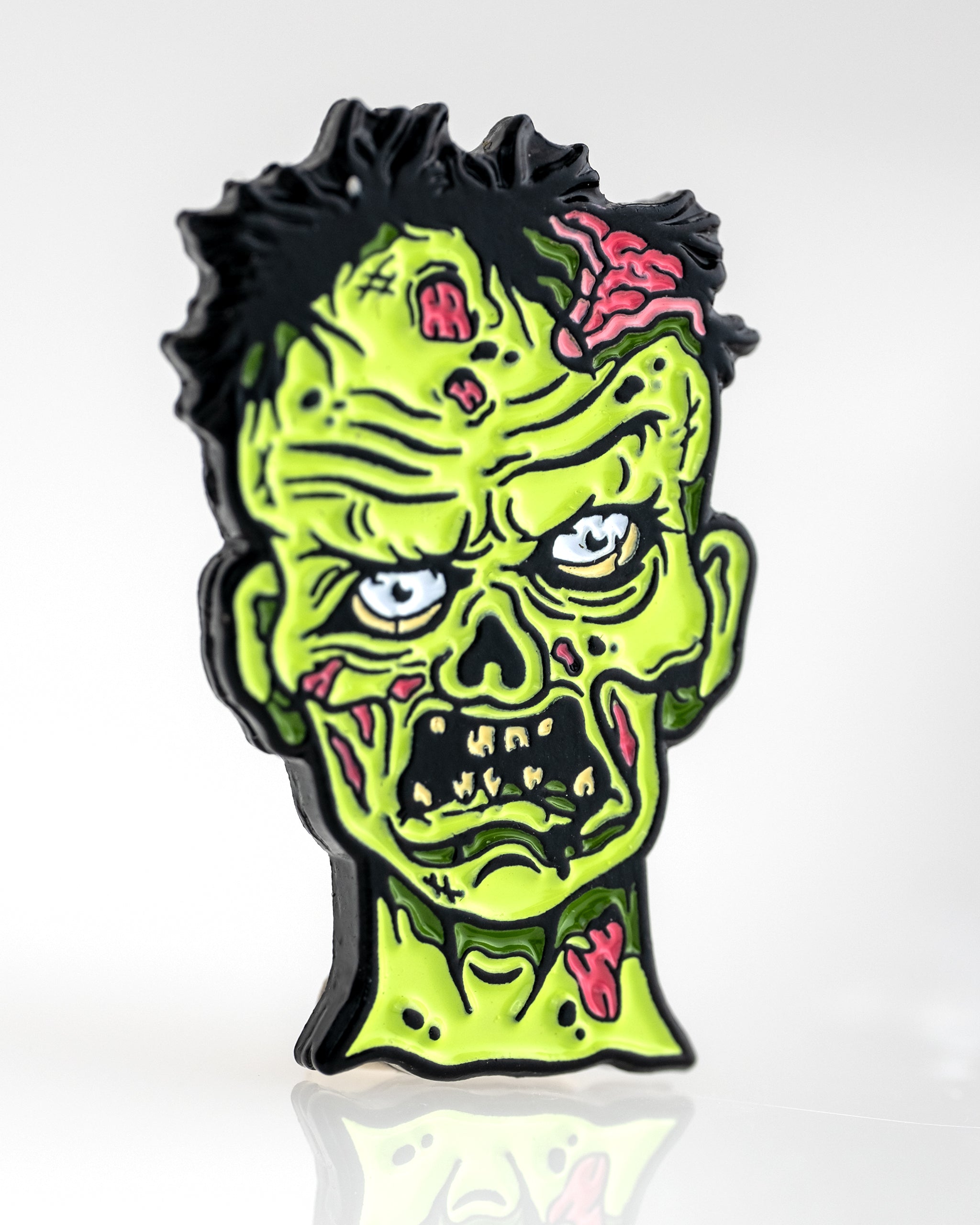 Bold mutant zombie ball marker featuring a vibrant green face, exaggerated features, and detailed zombie elements.