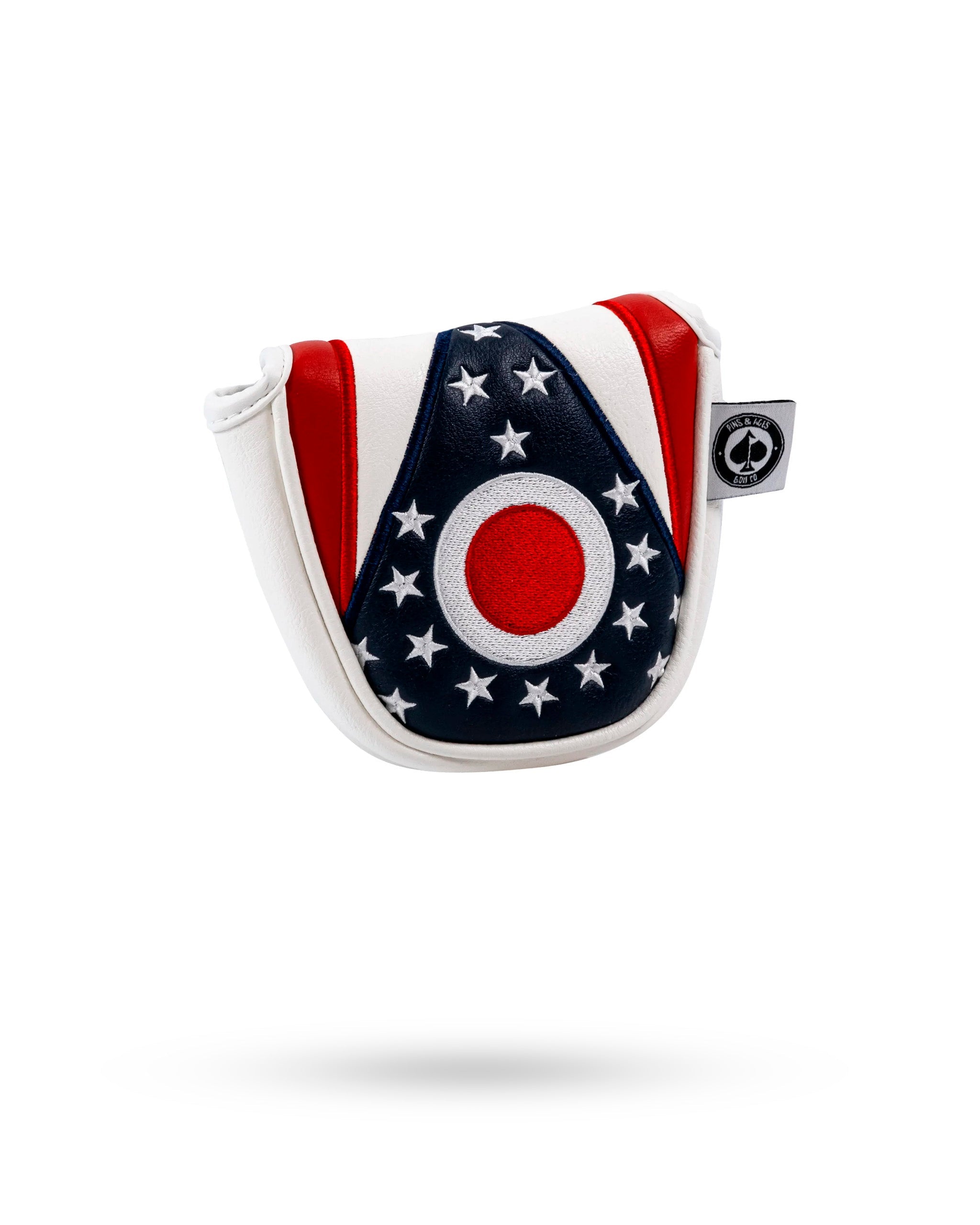 Ohio State flag mallet putter cover featuring a bold design with red, white, and blue colors and star accents.
