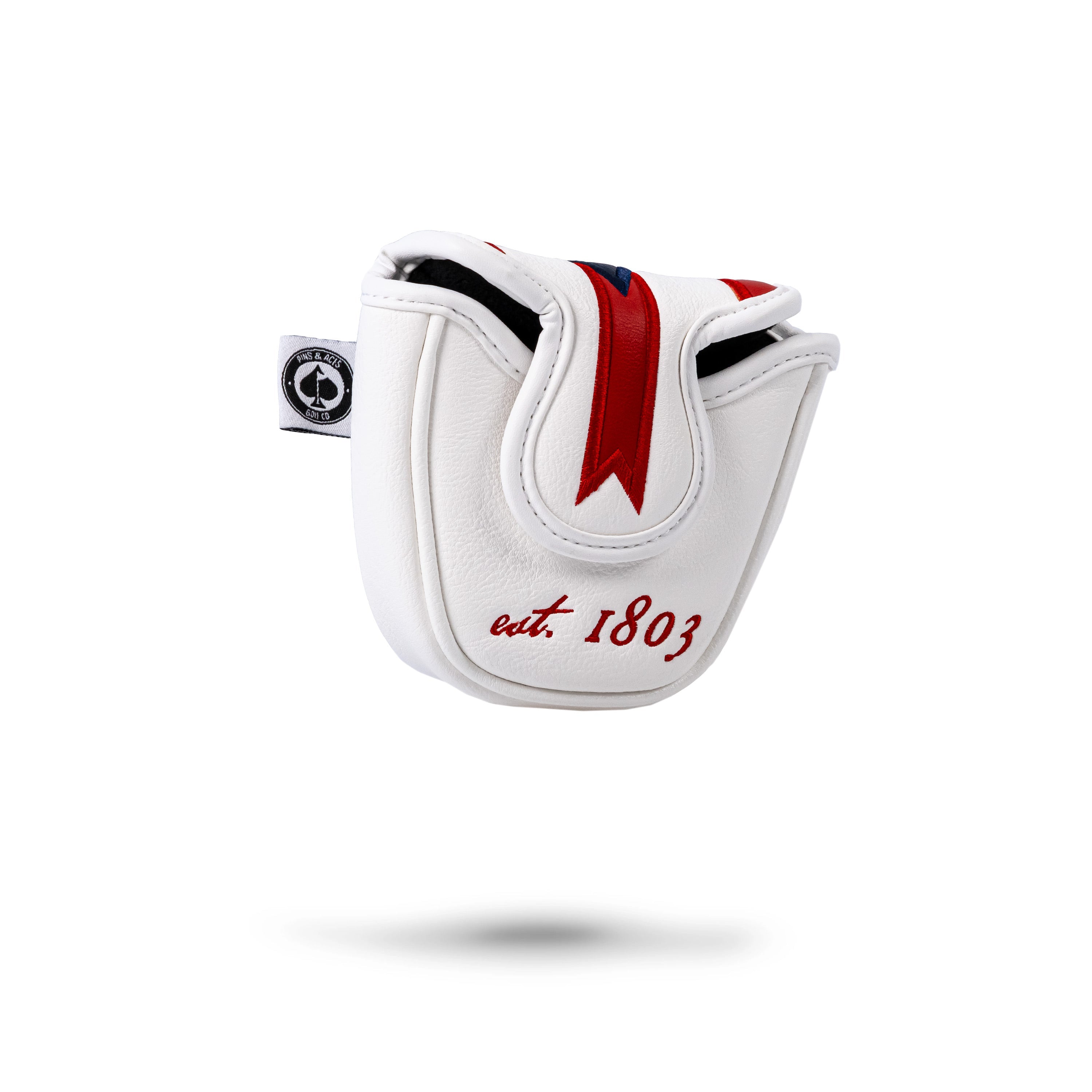 Ohio State flag mallet putter cover in white with red and blue accents, featuring the year established, 1803.