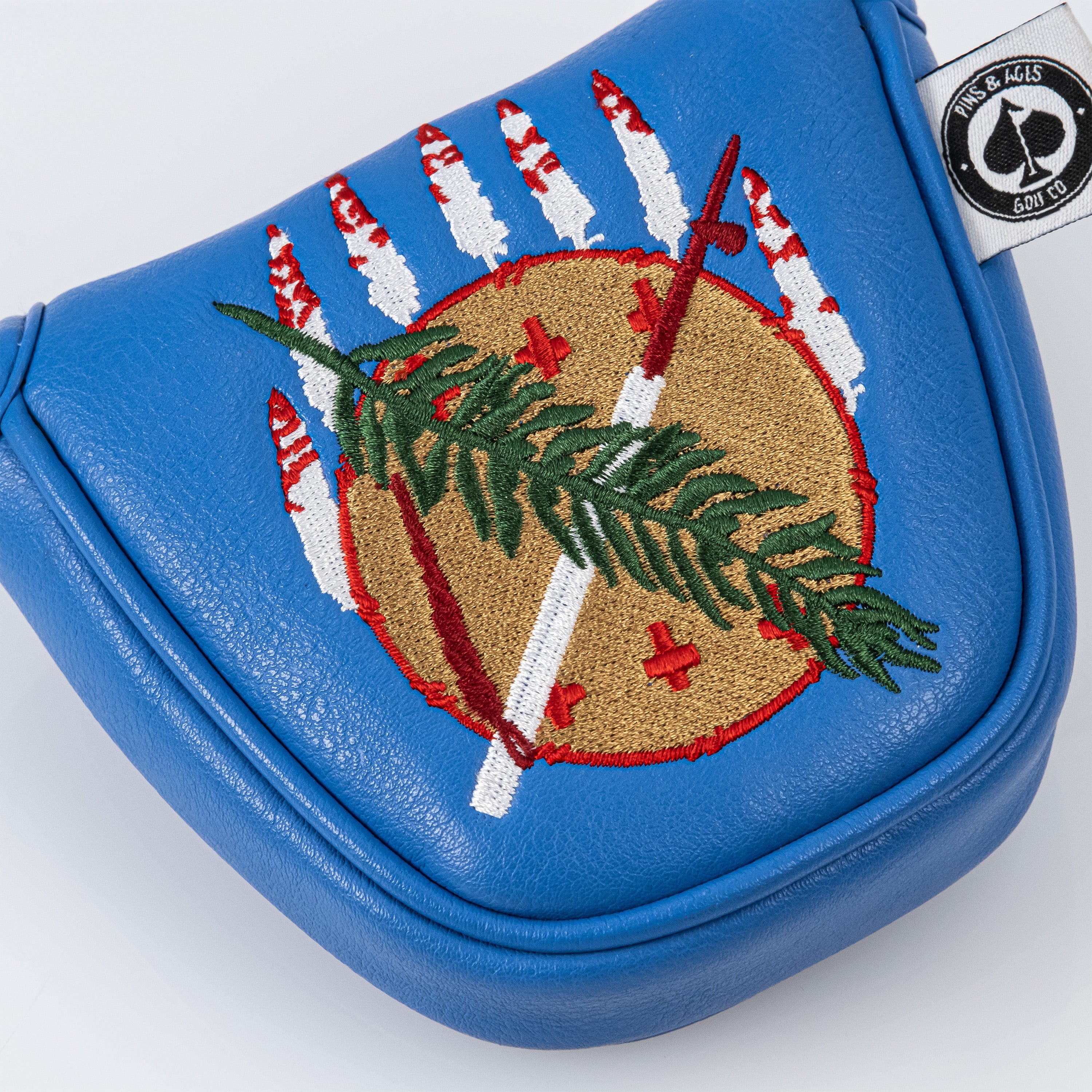 Oklahoma State flag mallet putter cover featuring a vibrant blue design with traditional symbols and embroidery.