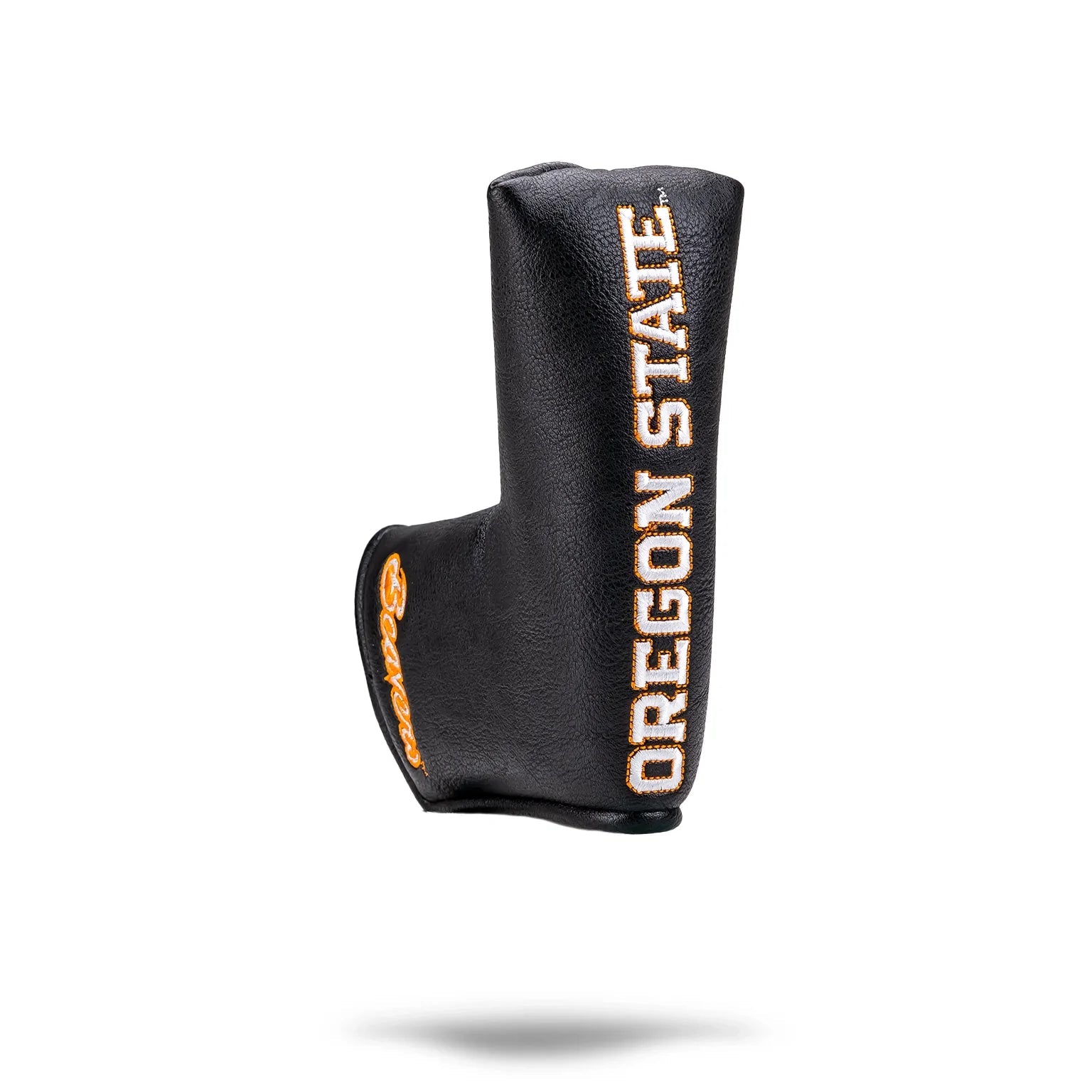 Oregon State University blade putter cover in black with orange lettering, designed for golf enthusiasts and fans.