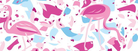 Performance golf hoodie featuring a vibrant flamingo pattern with pink and blue abstract shapes, perfect for stylish golfers.