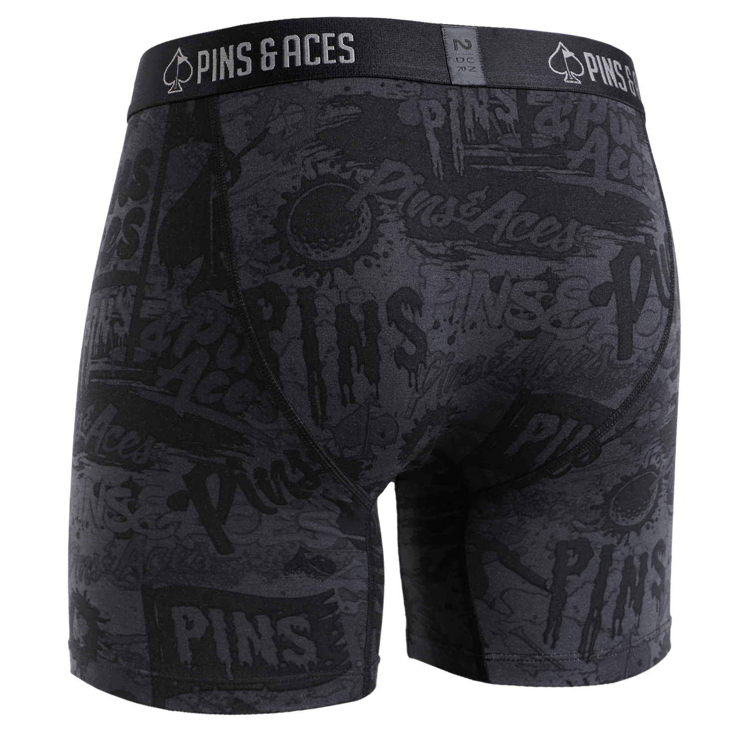 Men's 6-inch box briefs featuring a graffiti splatter design, ideal for comfort and style on and off the golf course.