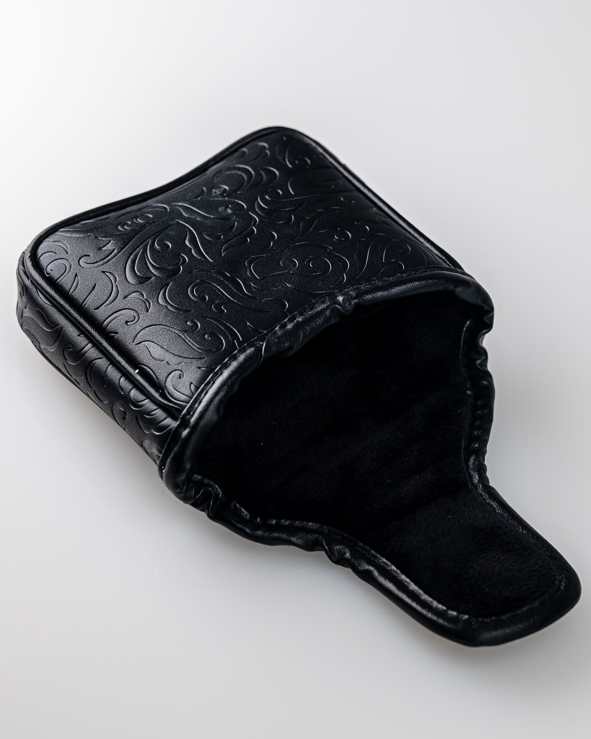 Black and gold Ace of Spades mallet putter cover featuring an embossed design for stylish golf protection.