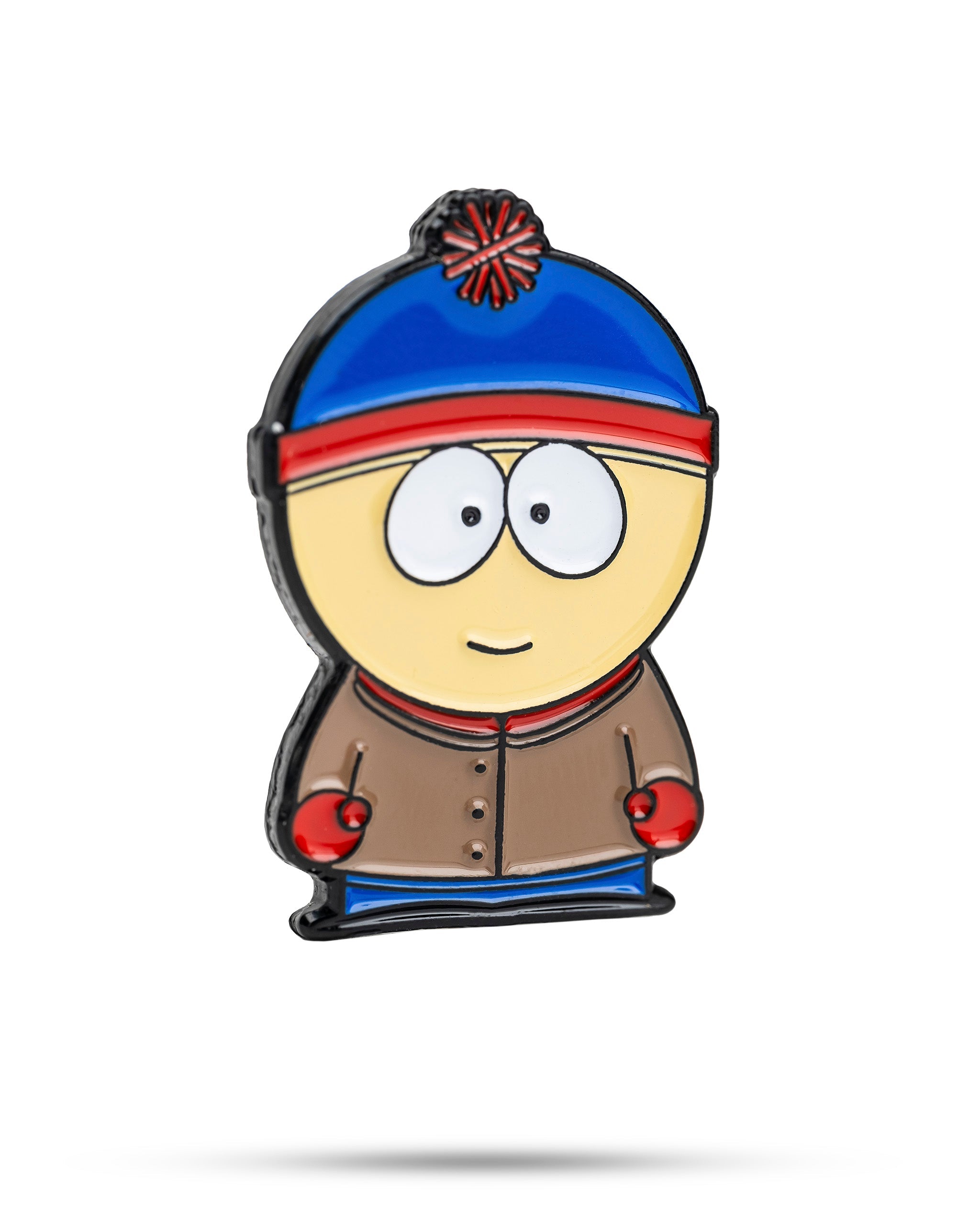 South Park ball marker featuring Stan, a cartoon character with a blue hat and red gloves, designed for golf enthusiasts.