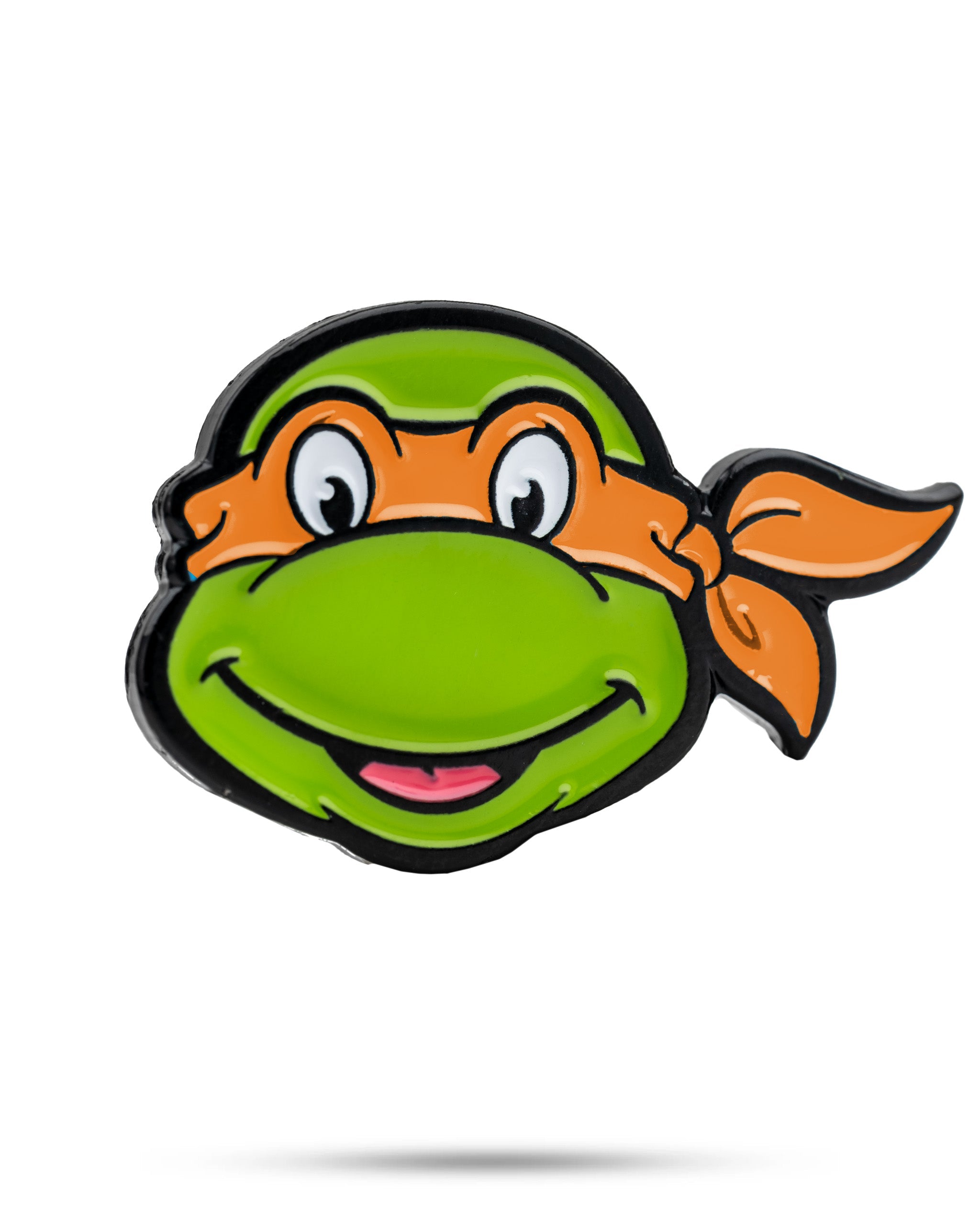TMNT Michelangelo ball marker featuring a colorful design of the character's face with an orange bandana.
