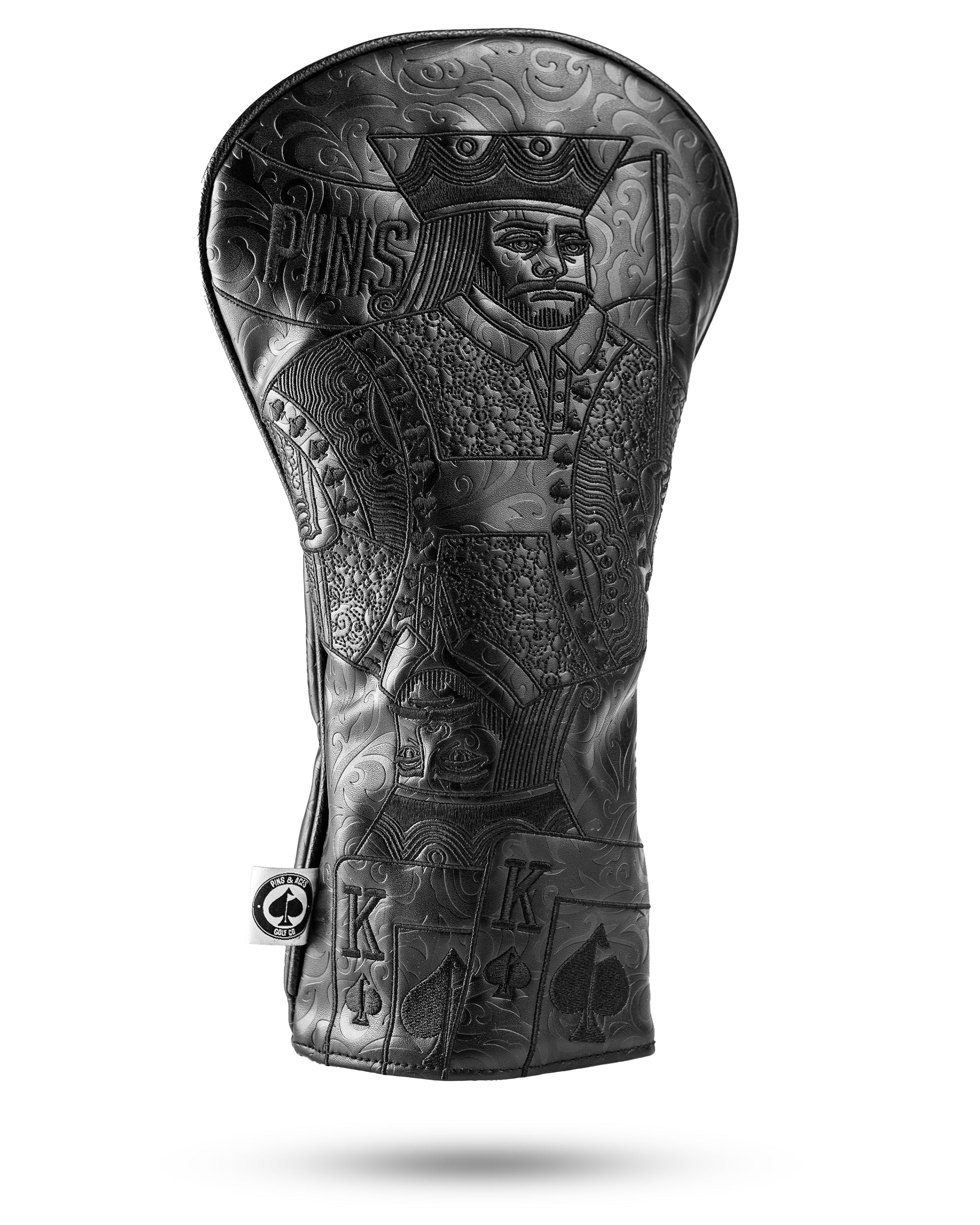 Blackout King of Spades driver cover featuring intricate embossed design, perfect for stylish golfers seeking uniqueness.
