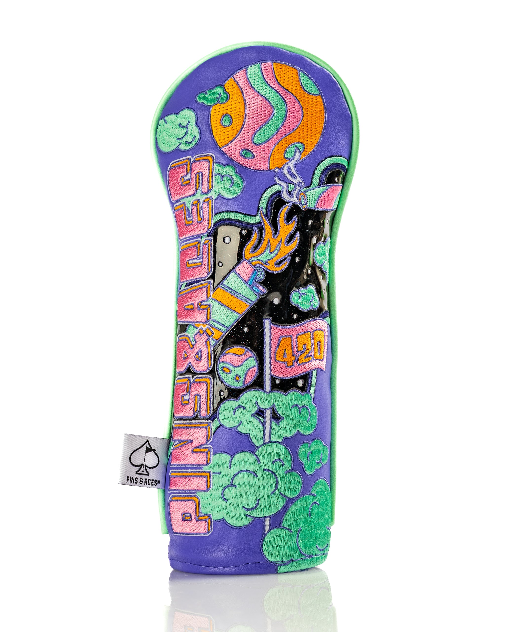 Bold hybrid cover featuring vibrant colors and playful graphics, perfect for golfers looking to stand out on the course.