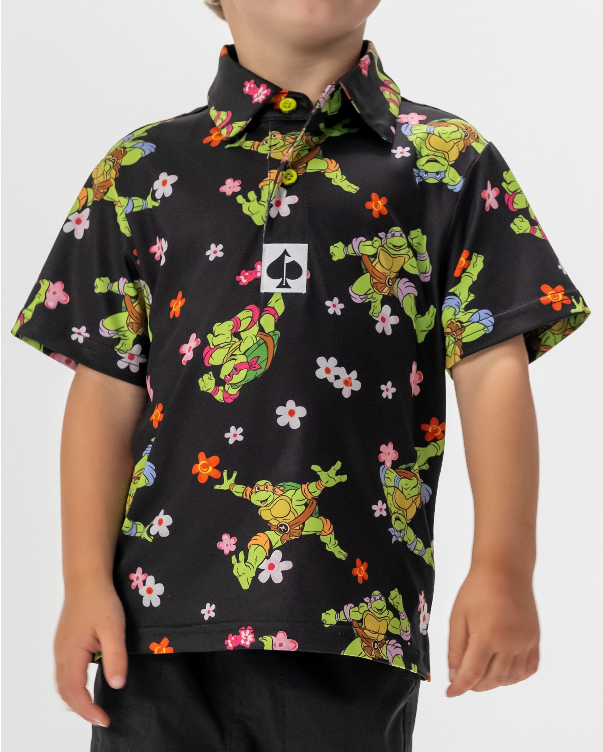 Youth Turtle Flower Power Polo - TMNT Collaboration - Pins & Aces