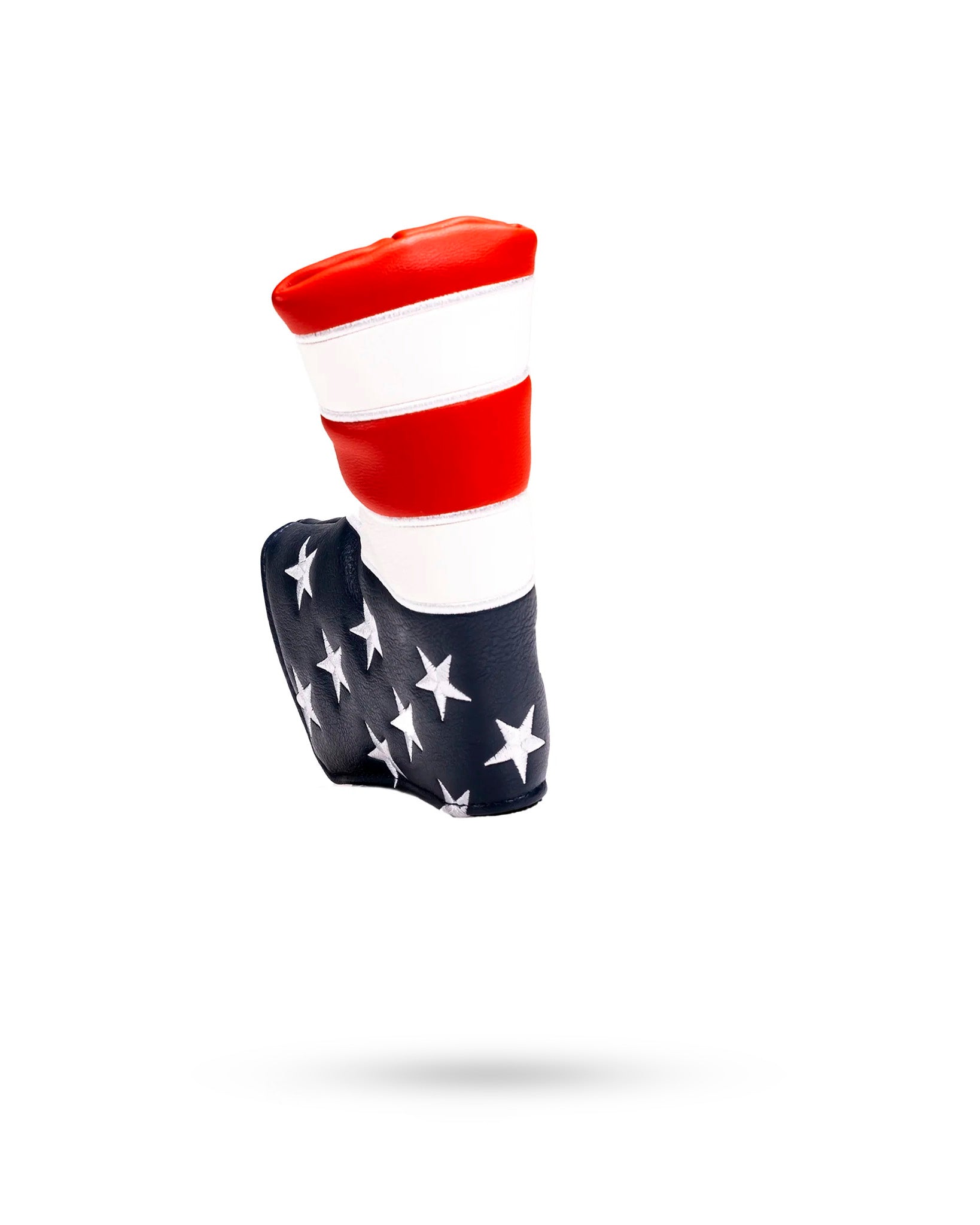 USA Tribute Putter Cover featuring red and white stripes with blue and white stars, designed for patriotic golfers.