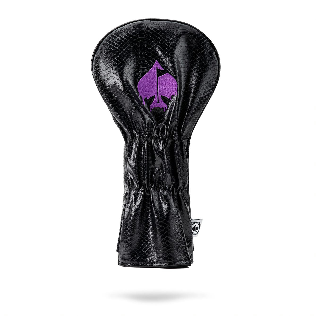 Bold black Venom driver cover with a textured snake-skin design and a striking purple logo, ideal for stylish golfers.