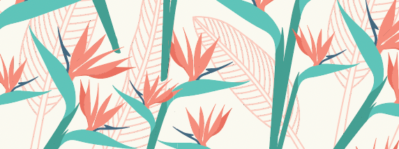 Colorful floral pattern featuring vibrant Birds of Paradise flowers and lush green leaves, perfect for bold women's golf apparel.