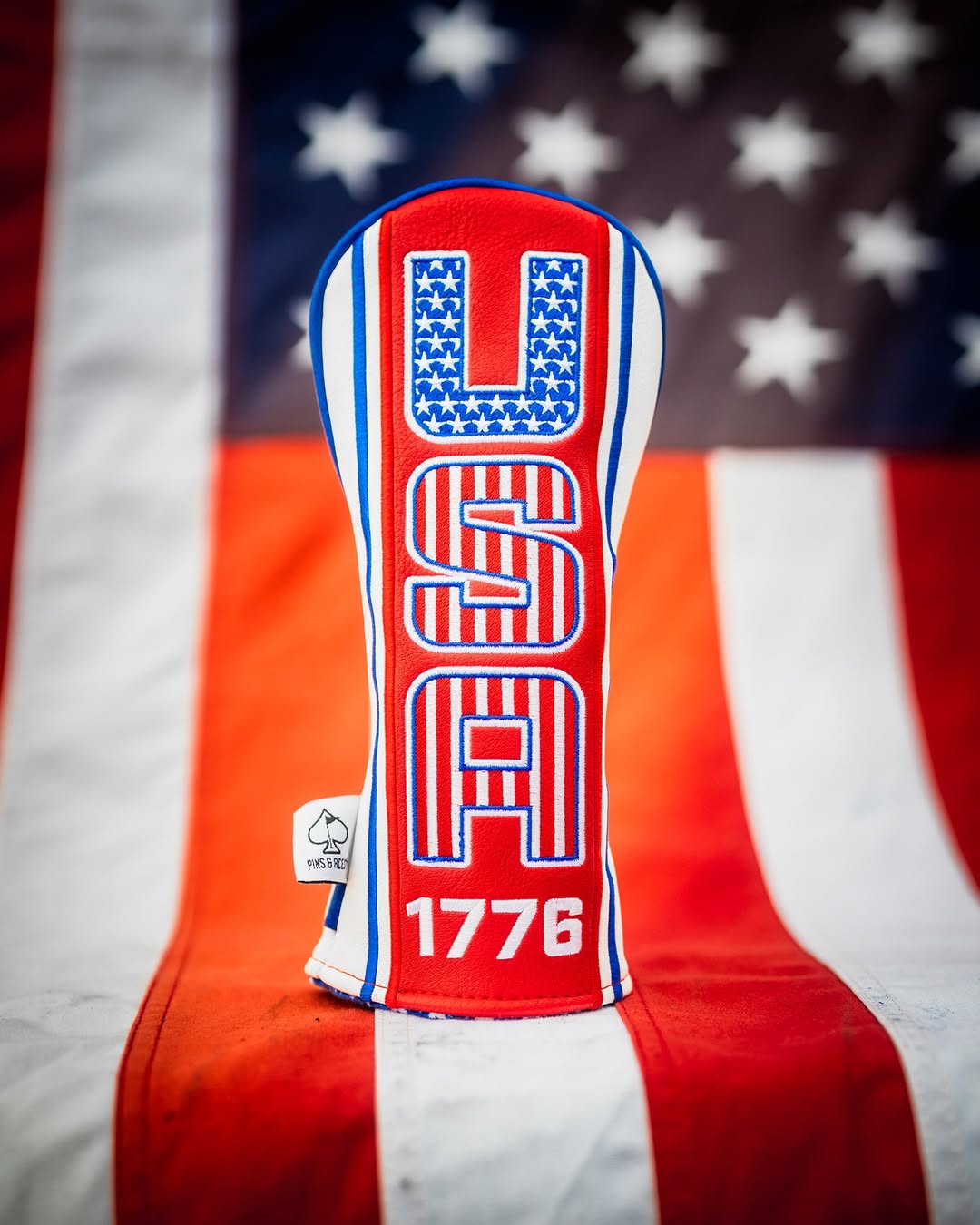 USA Tribute 2.0 Headcover Set featuring bold red, white, and blue design with stars and stripes, perfect for patriotic golfers.