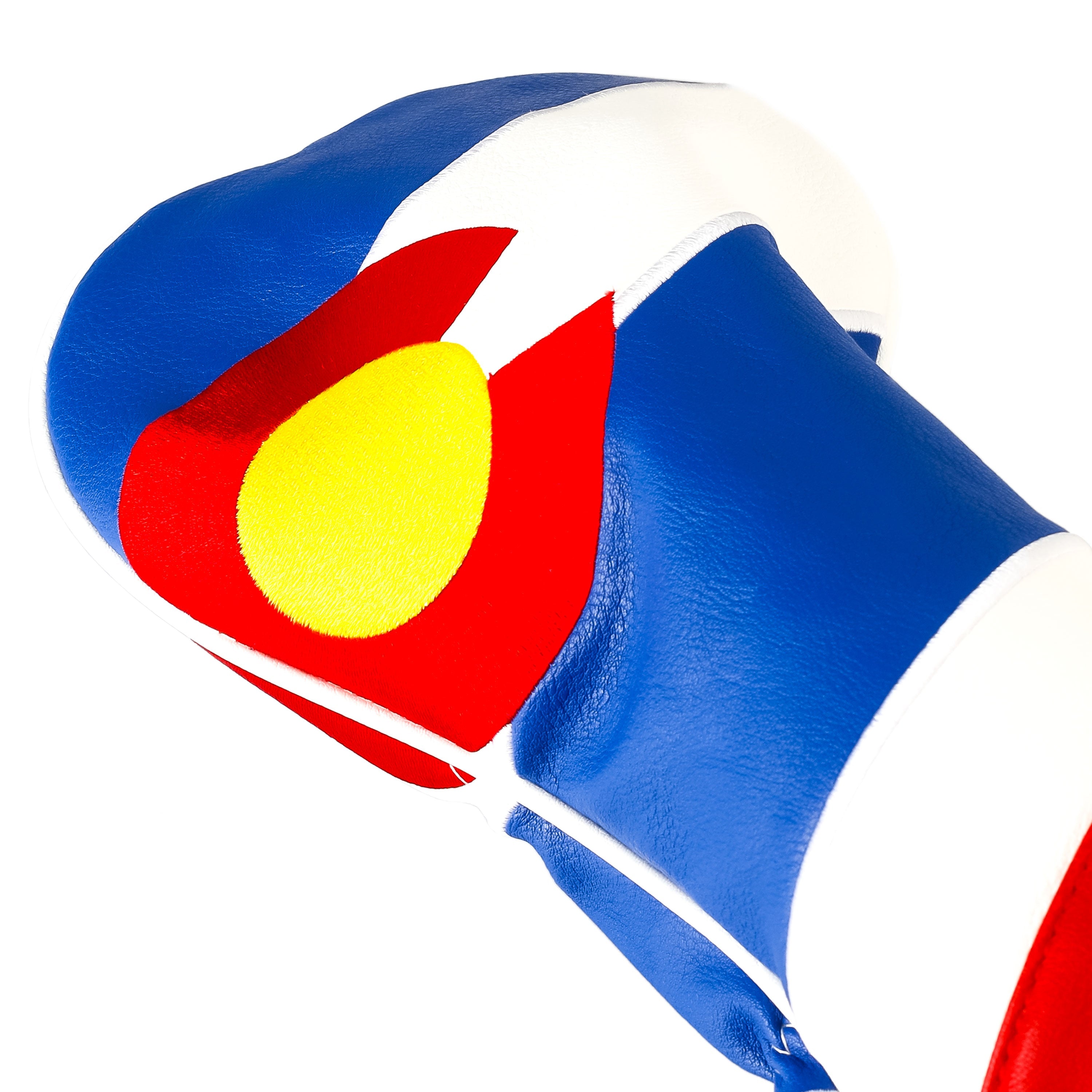 Colorado State Flag driver cover featuring vibrant blue, red, and yellow colors, perfect for stylish golfers.