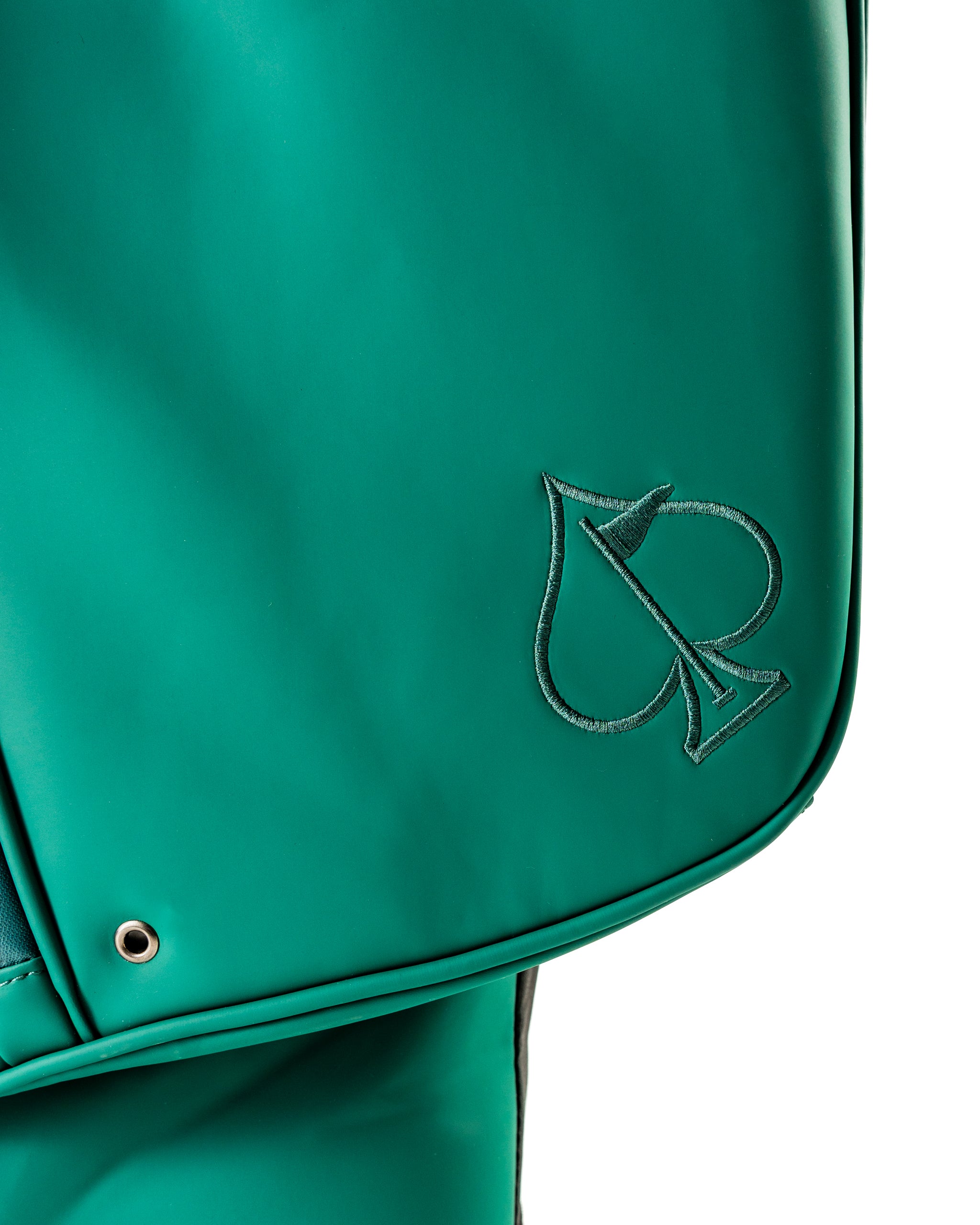 Close-up of the Player Preferred Golf Bag in teal featuring the embroidered logo on the side.