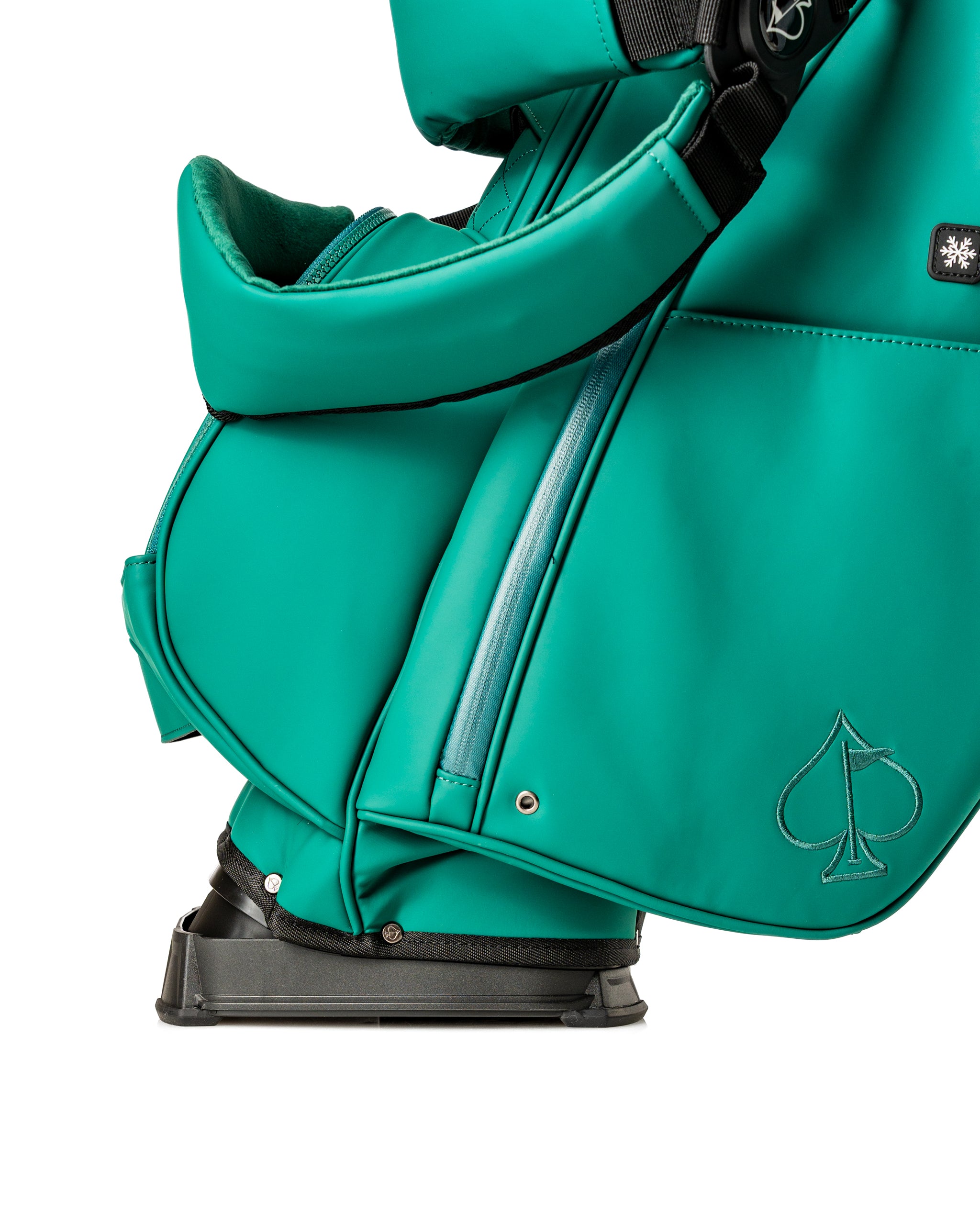 Player Preferred Golf Bag in vibrant teal with a sleek design, featuring a sturdy base for stability on the course.